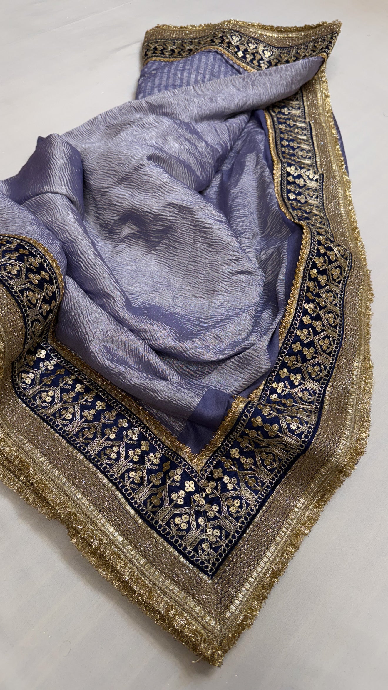 Moonga crushed tissue silk german blue saree
