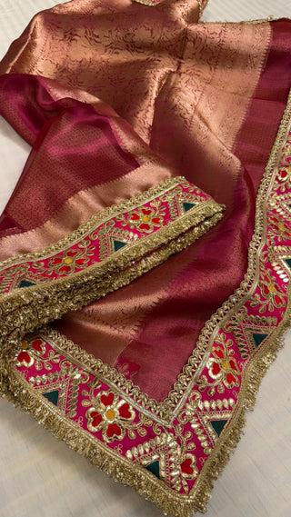 Fuschia pink maharani tissue silk meenakari border saree