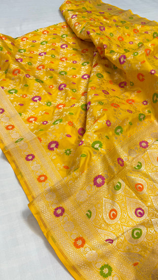 Golden yellow katan kadhwa silk heavy meenakari duppata