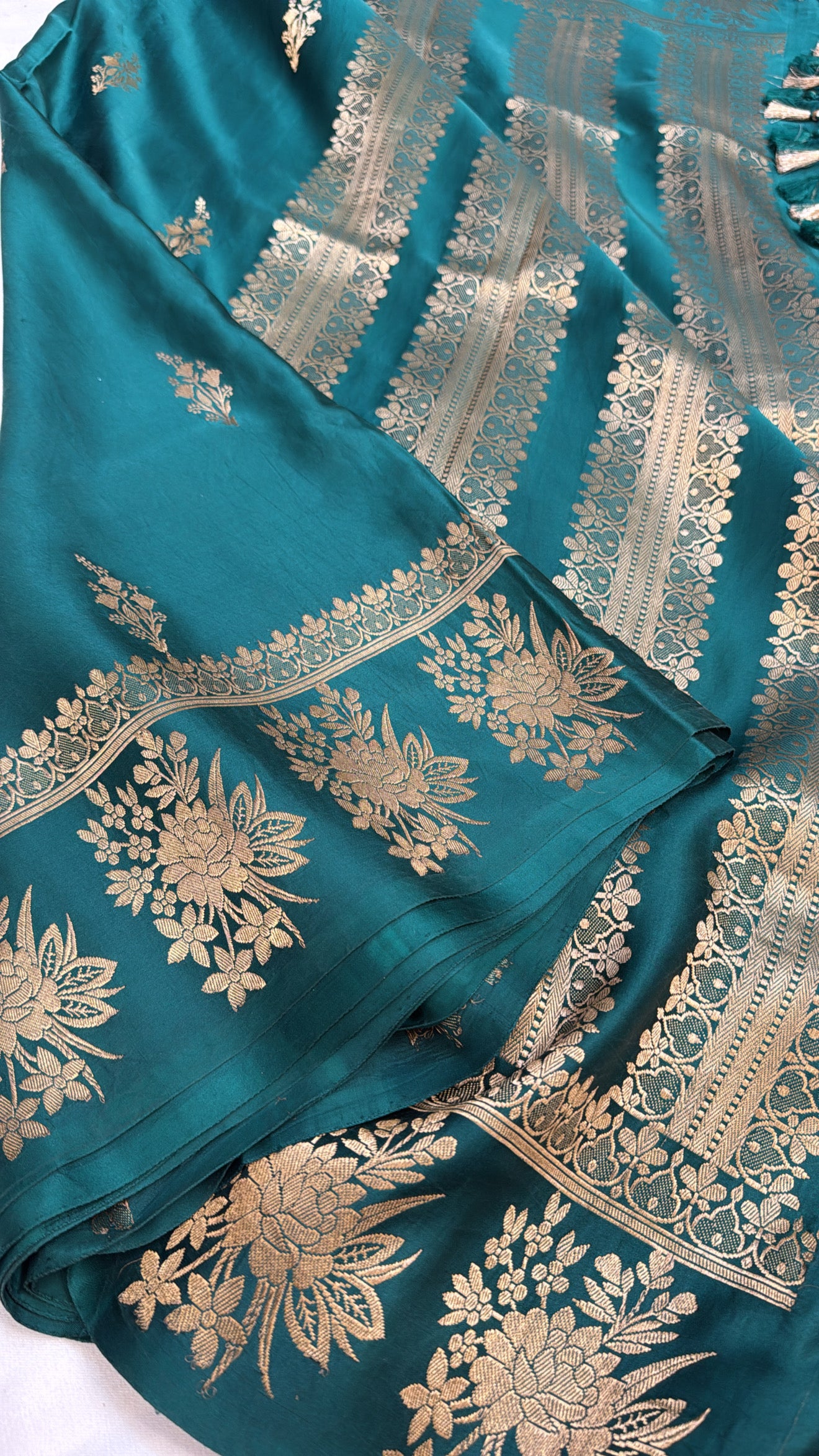 Mashru satin silk teal shade banarasi saree