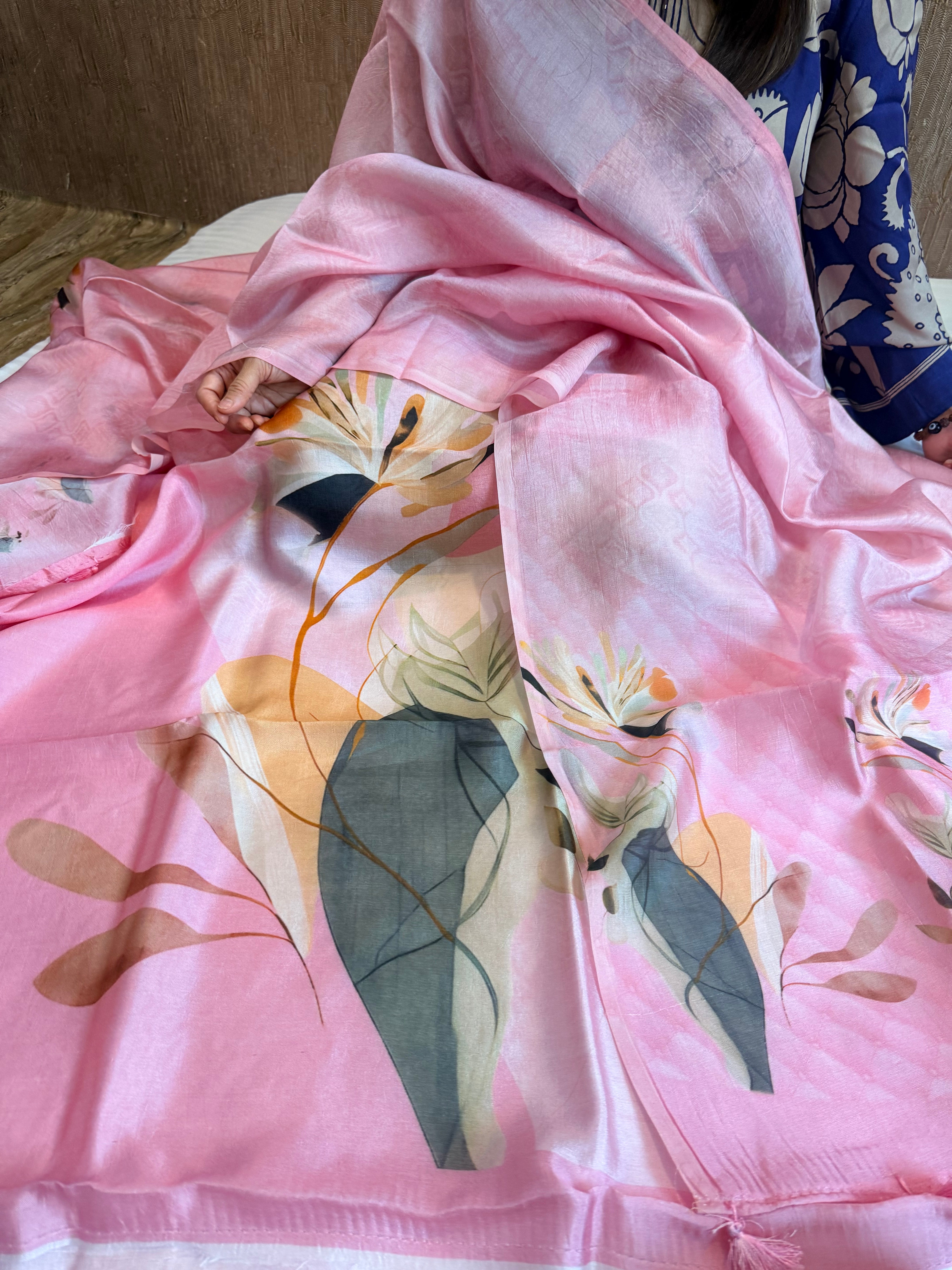 Printed spun chiniya silk kadhwa weaving suit set