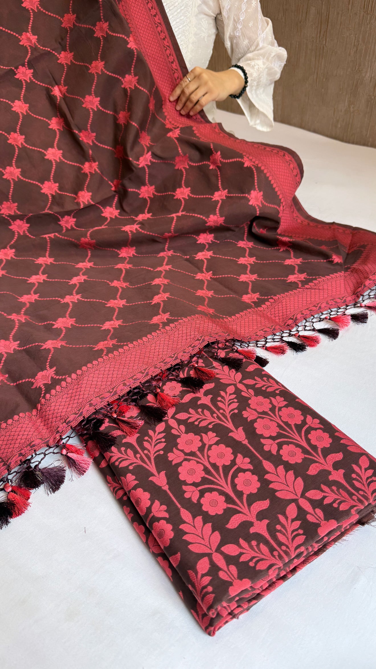 Banarasi cotton resham meenakari suit sey