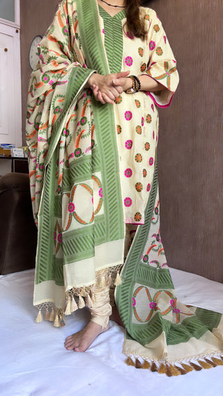 Stitched Banarasi cotton meenakari suit set                               SIZE - S TO XL