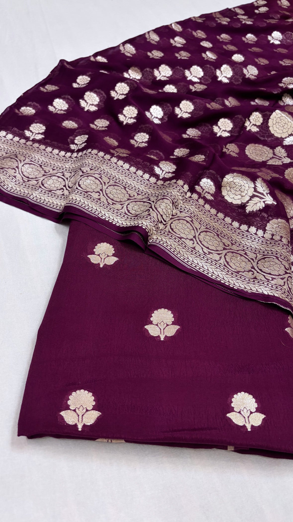 Bergundy banarasi gorgette kadhwa suit set