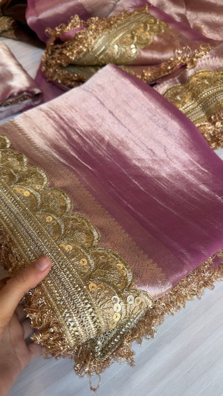 Most viral maharani blush pink tissue silk kadhwa saree