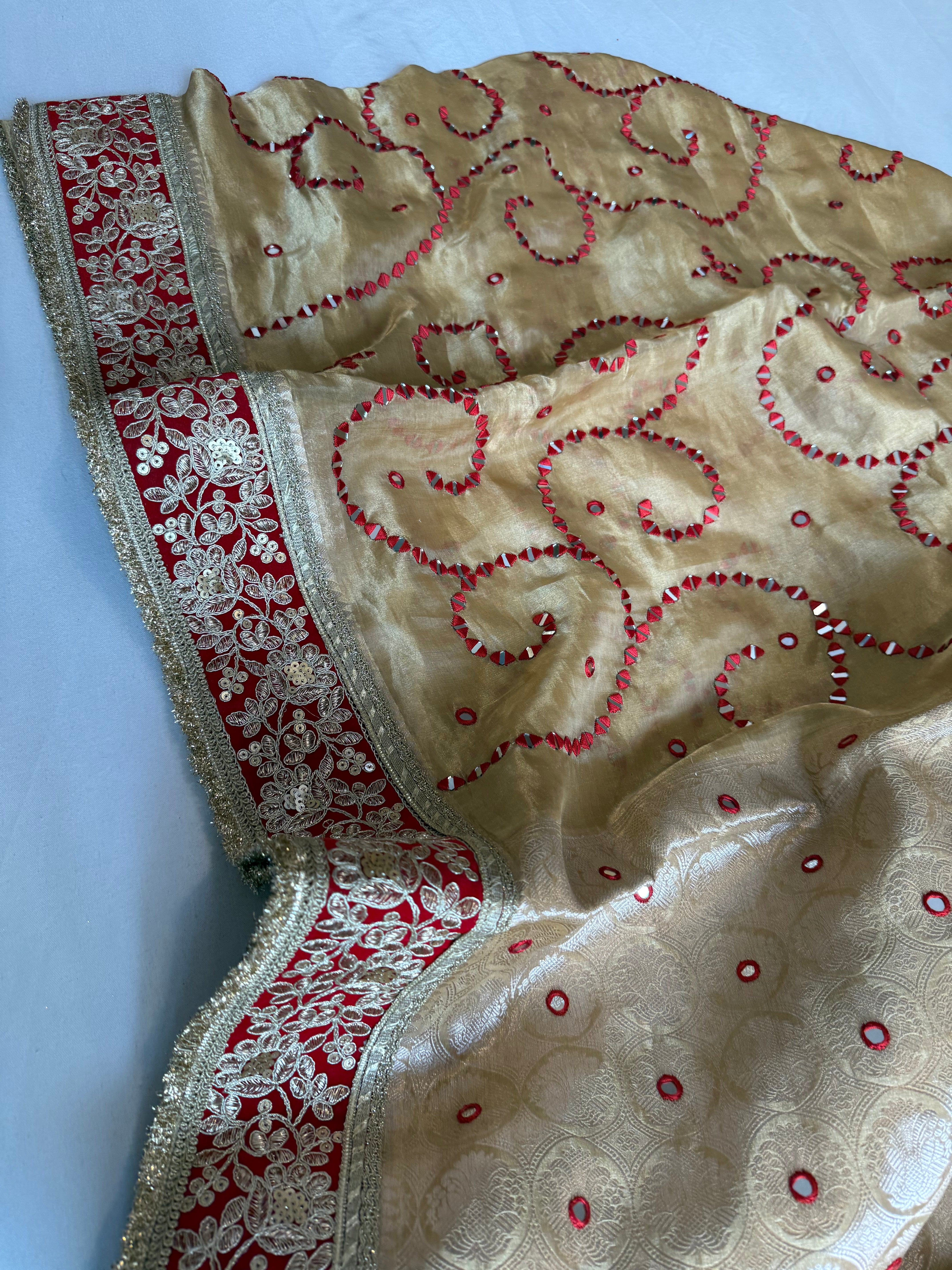 Sheesham edit - Heavy double tissue silk heavy hand embroidered mirror work saree