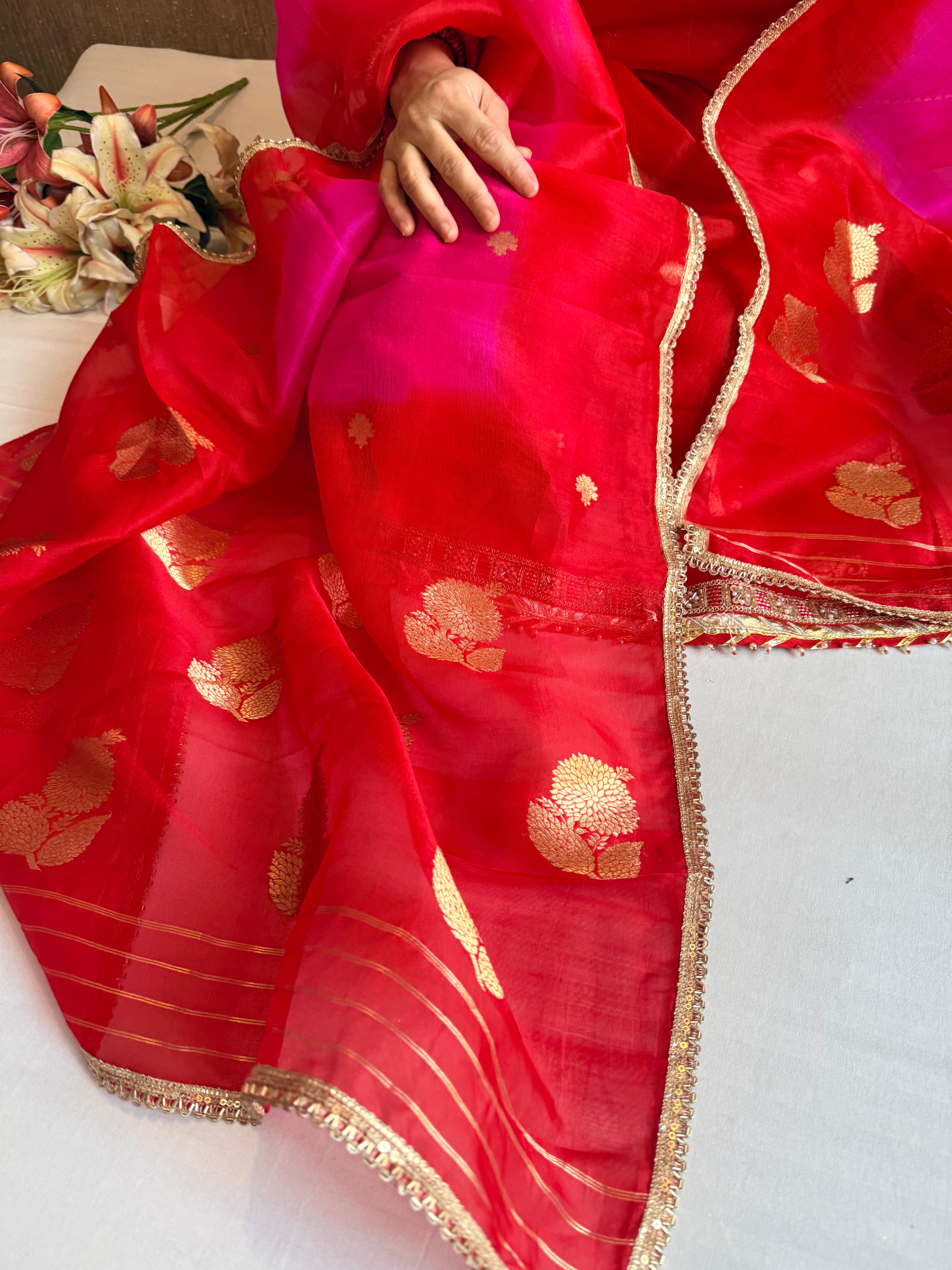 Punjabi kudi edit - Banarasi kora silk ghungroo and gotapatti suit sets ( STITCHED M-L SIZE )