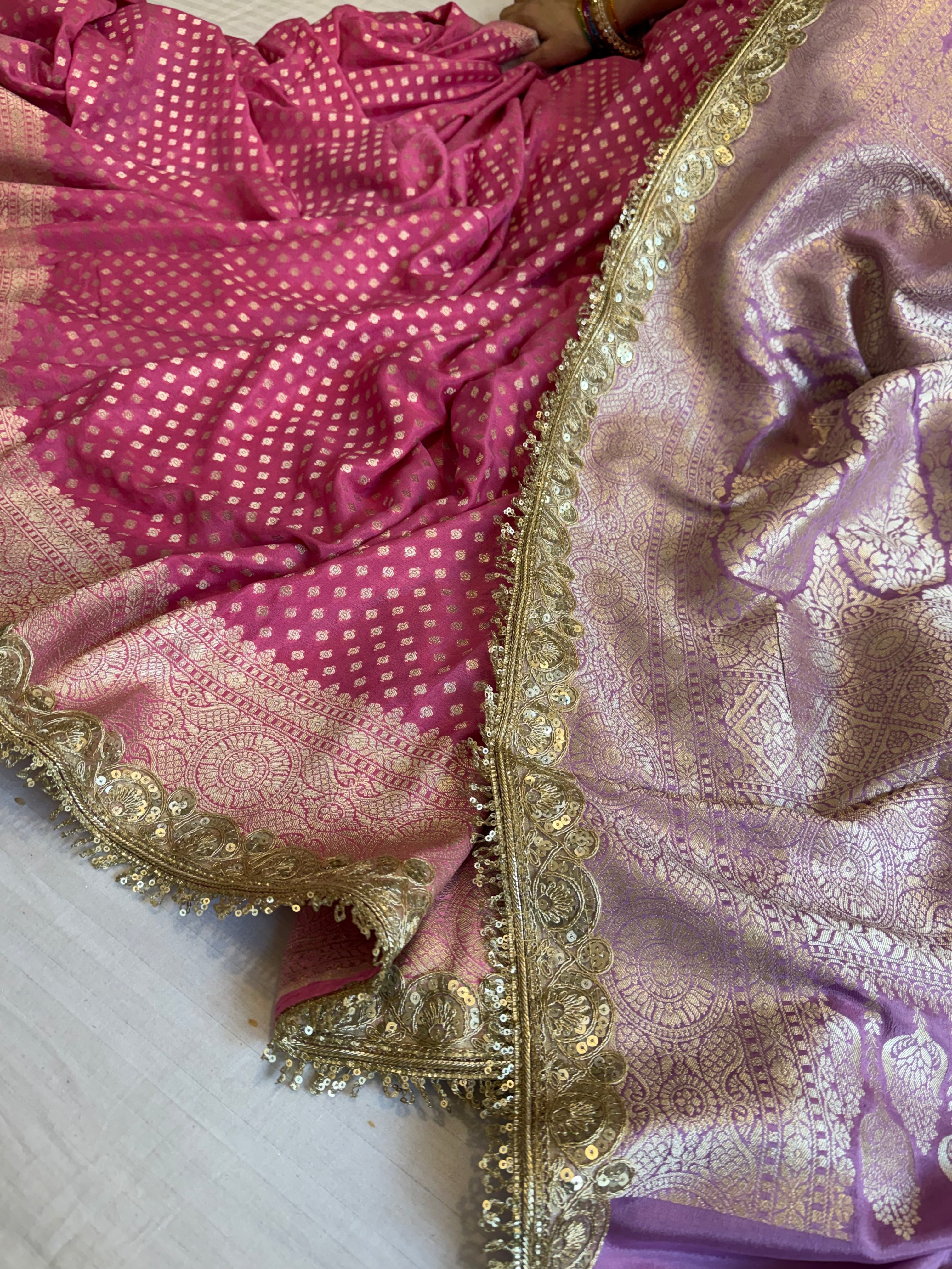 Paro banarasi chiffon gorgette banarasi kadhwa buti saree