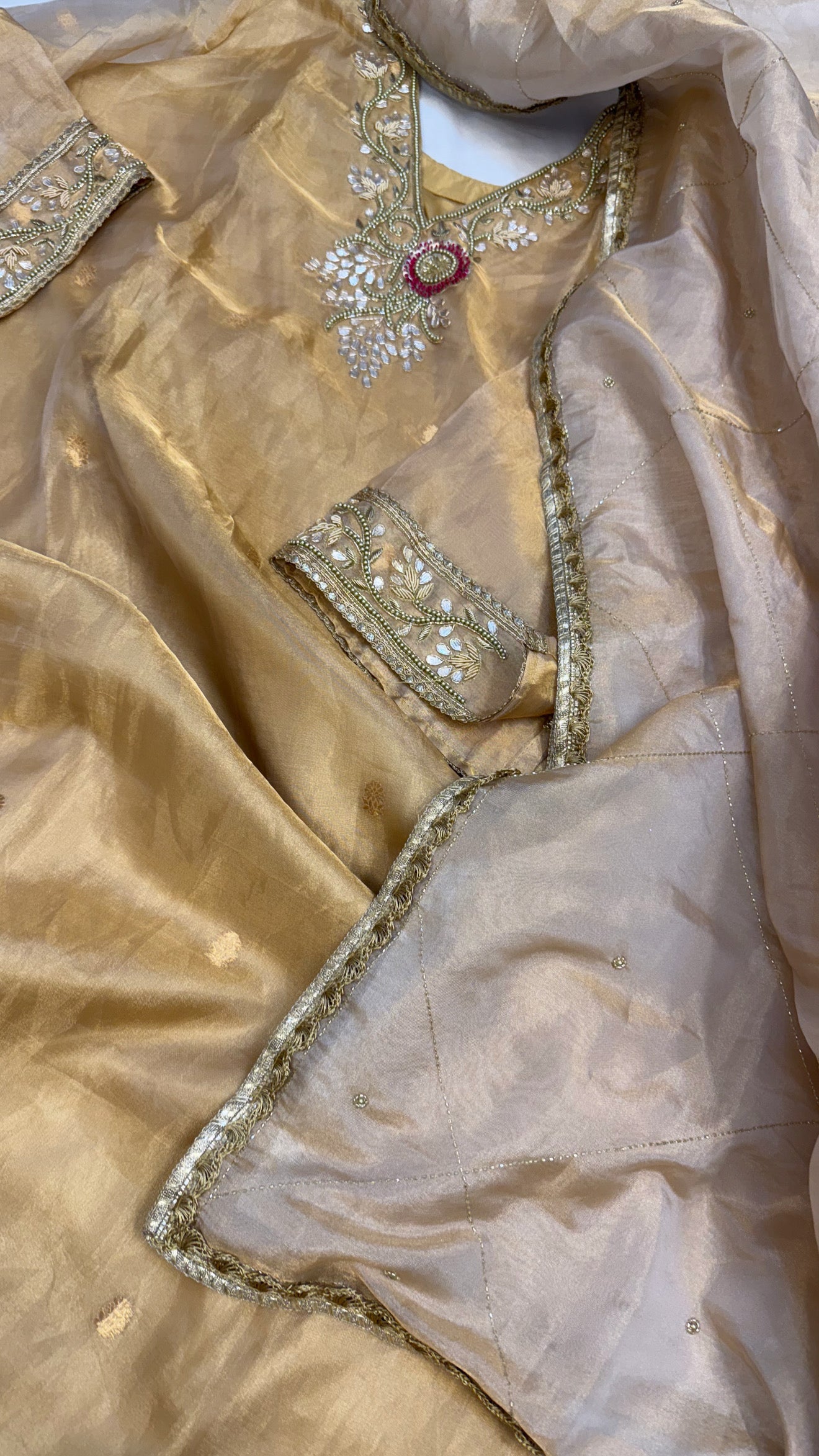 Dulhan ka joda - Golden tissue silk heavy hand embroidered suit set