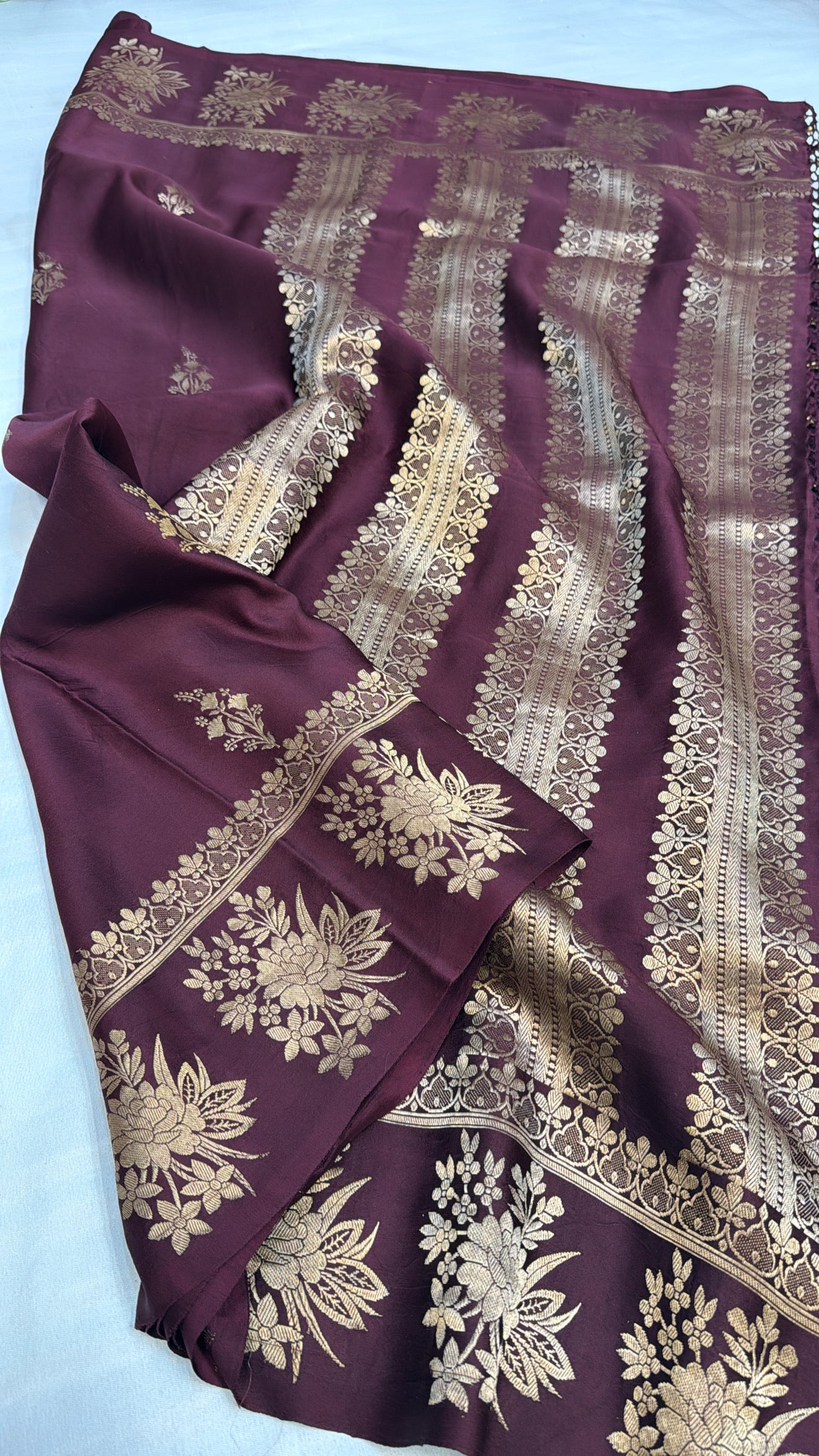 Mashru satin silk english maroon shade banarasi saree