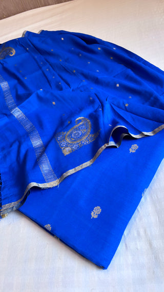 Ink blue moonga silk kadhwa buti suit set