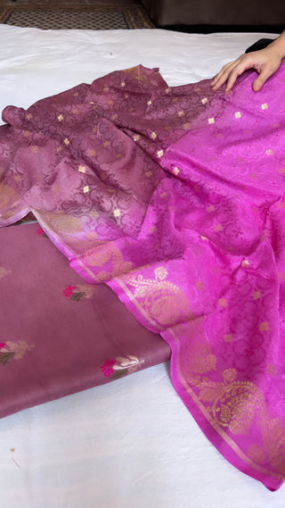 Meher plum moonga silk ombre shaded suit set