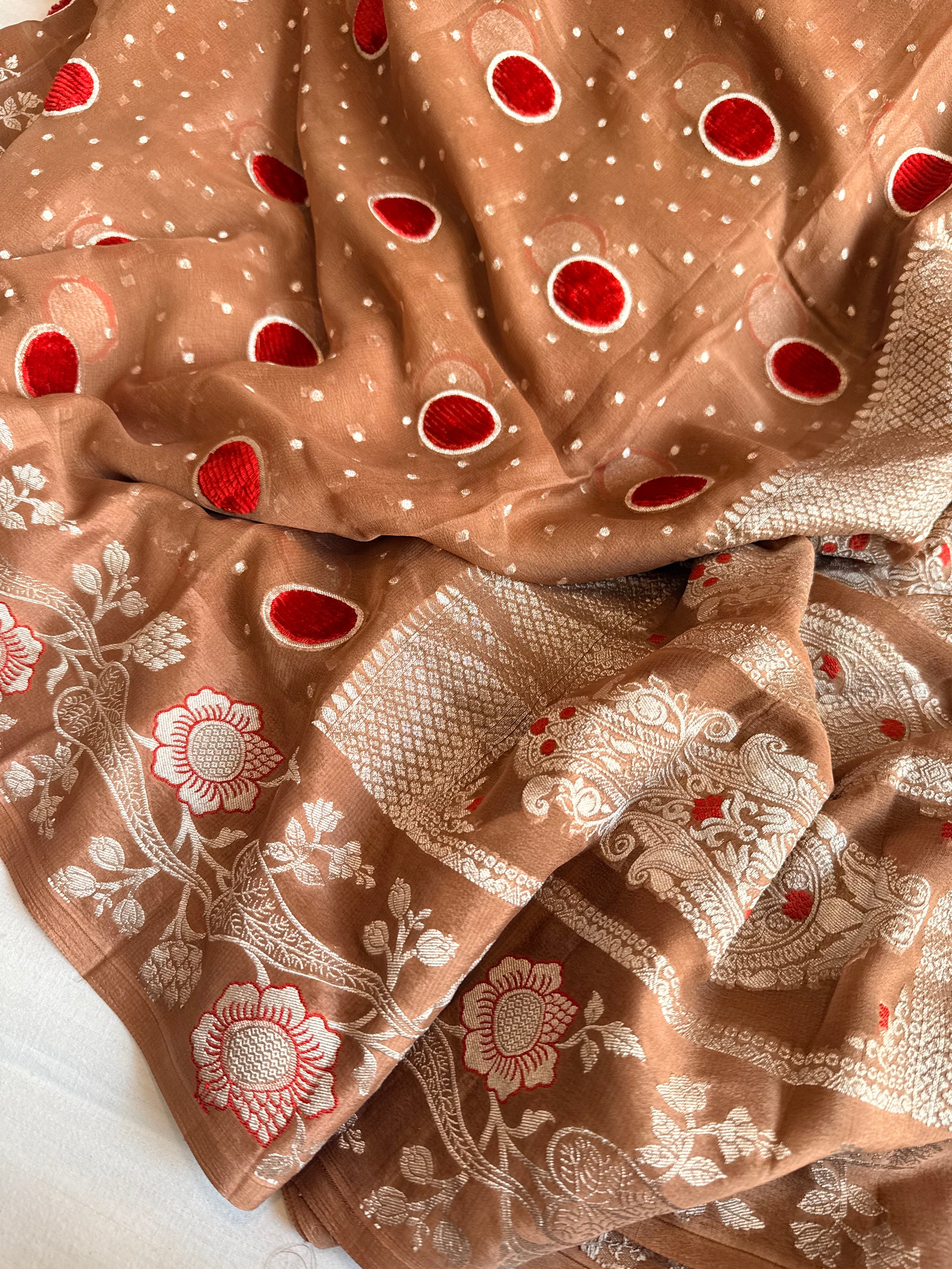 Fusion edit - Banarasi gorgette velvet meenakari kadhwa saree
