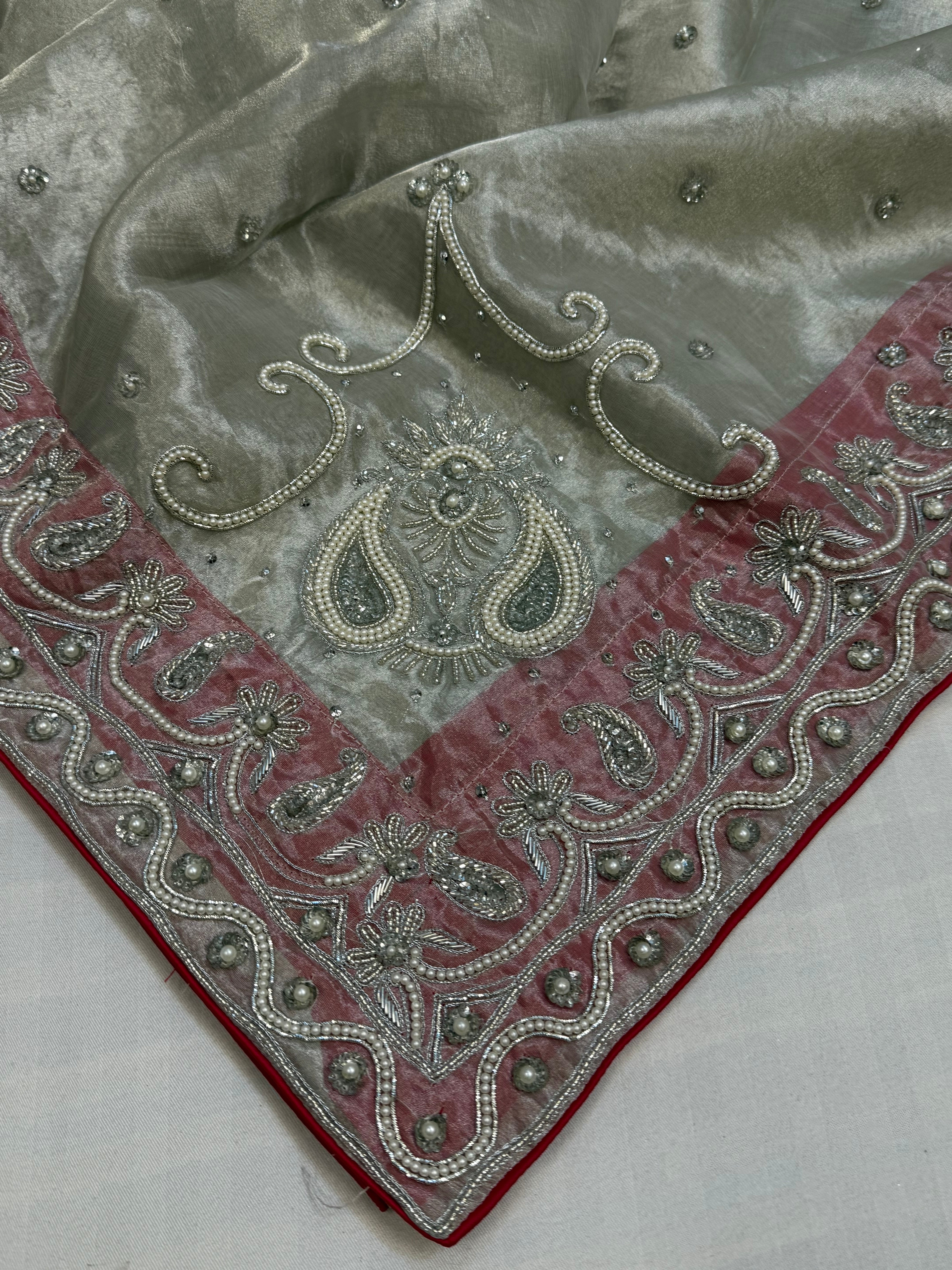 Heere aur moti edit - Ivory pearl work heavy zardozi work hand embroidered saree