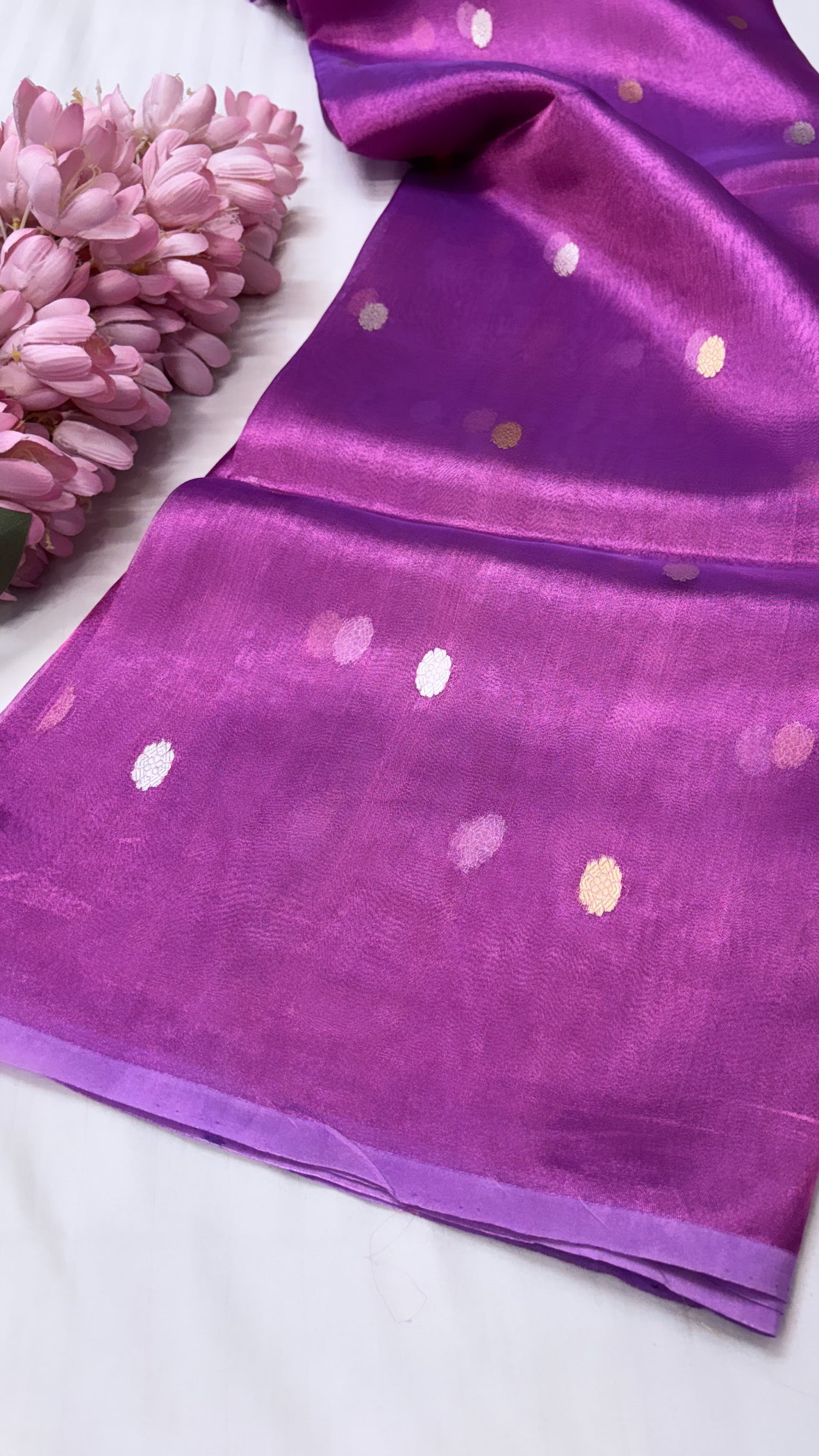 Pure banarasi magenta purple tissue silk handwoven kadhwa buti saree with kadhwa intricate border buti weaving