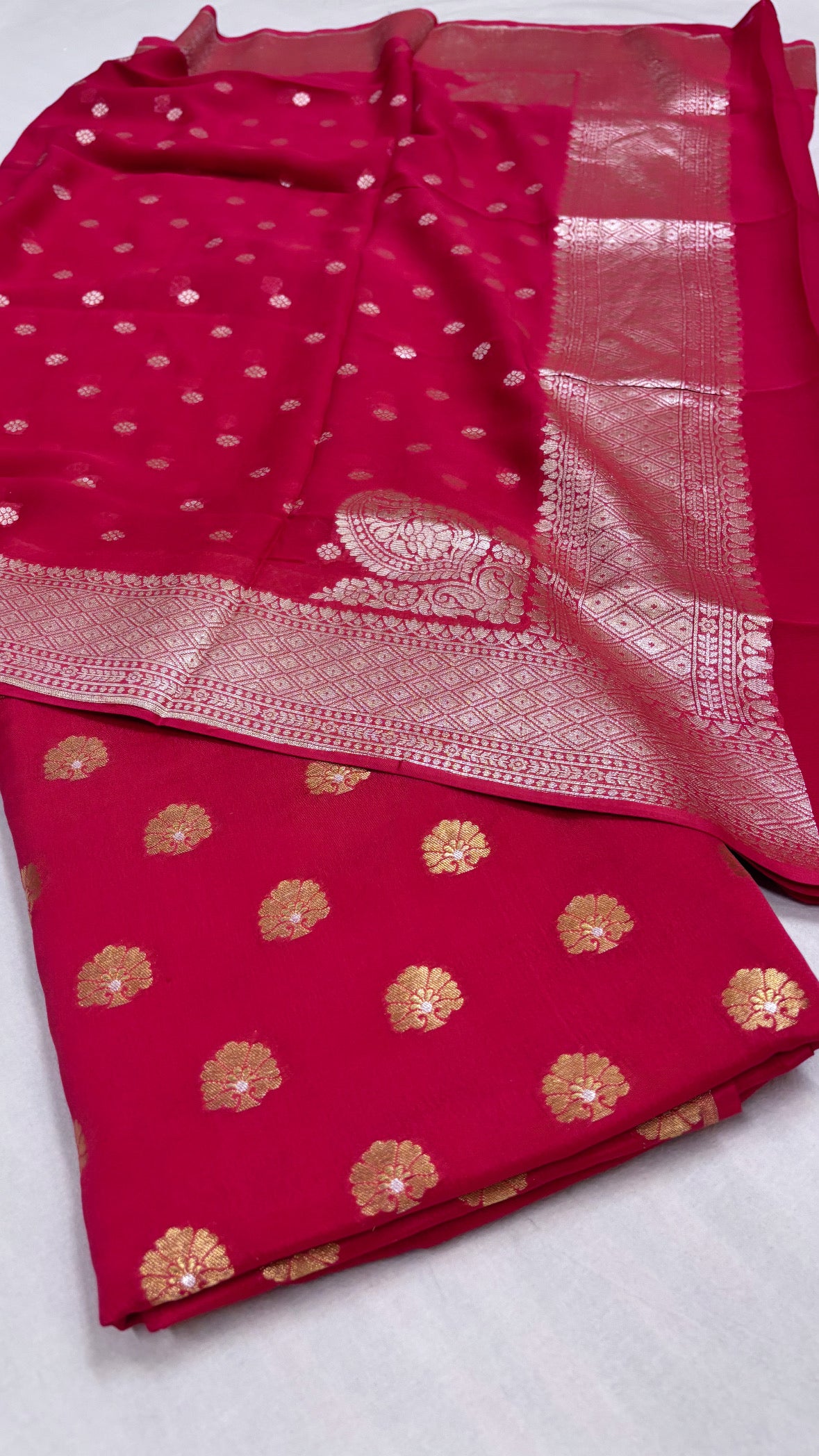 Basic red banarasi gorgette kadhwa suit set