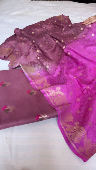 Meher plum moonga silk ombre shaded suit set