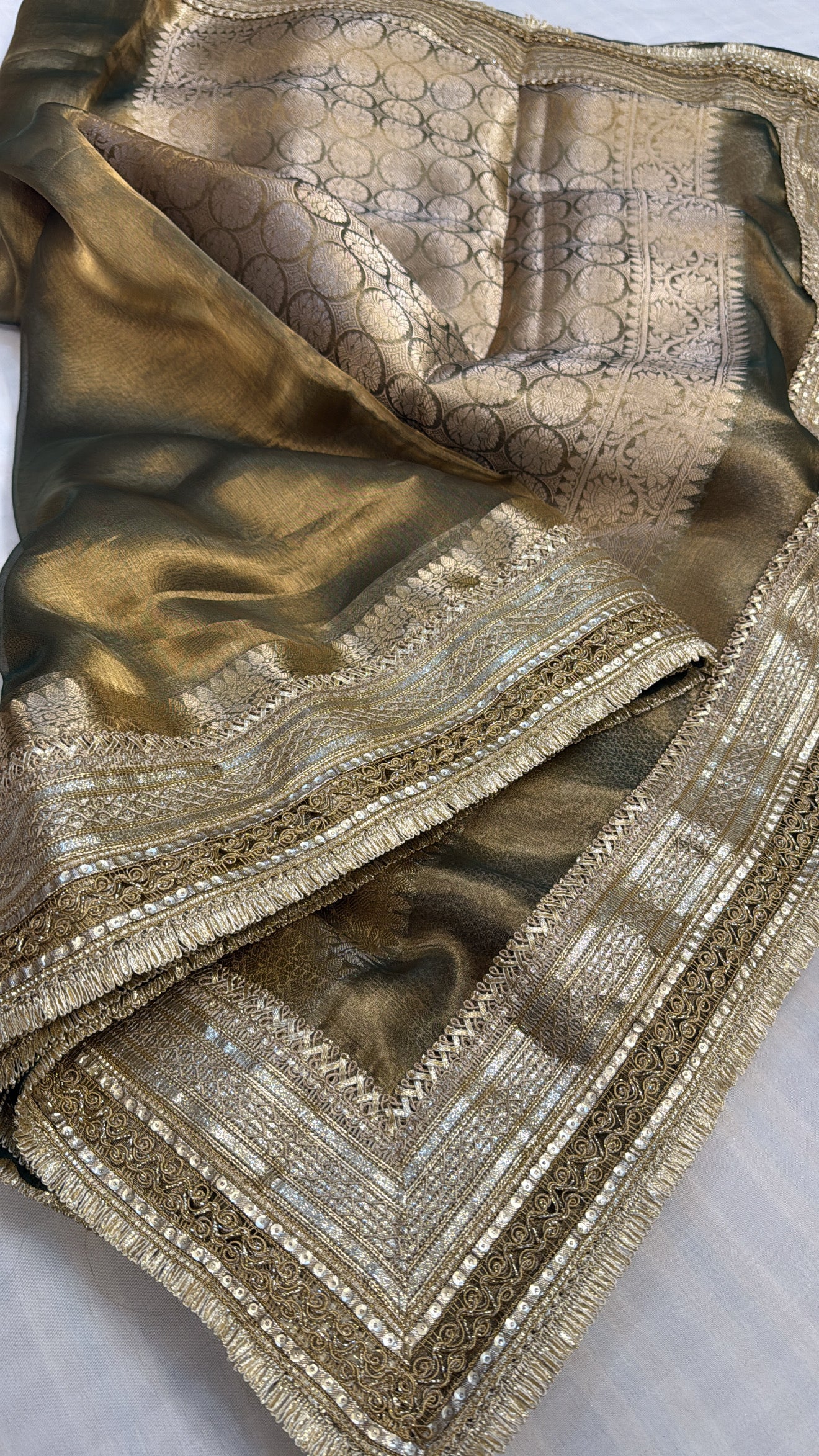 Maharani mint green tissue silk kadhwa gotapatti saree