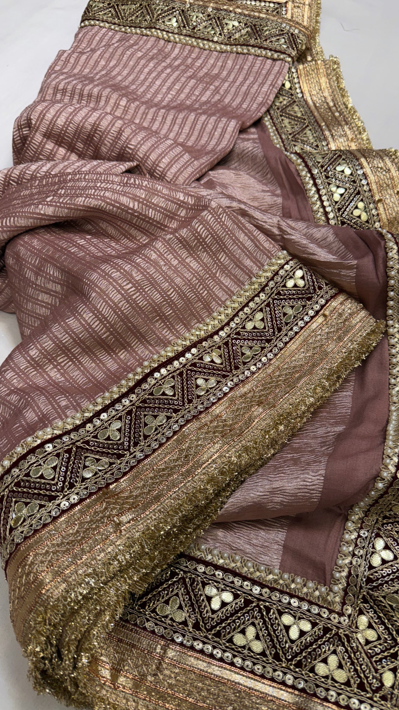 Moonga crushed tissue dusty mouve saree