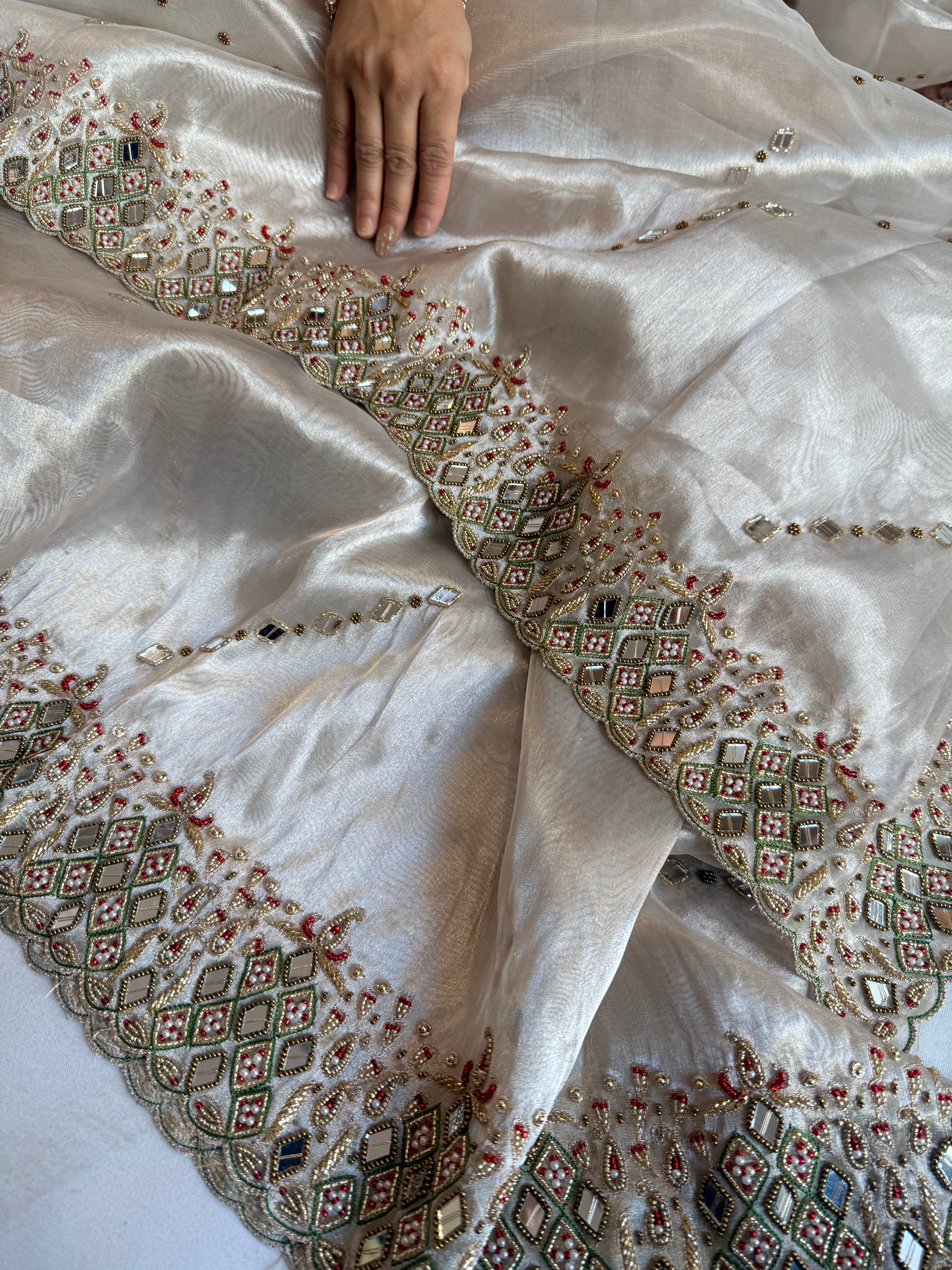 Jheel edit tissue silk diamond hand embroidered kadhwa saree