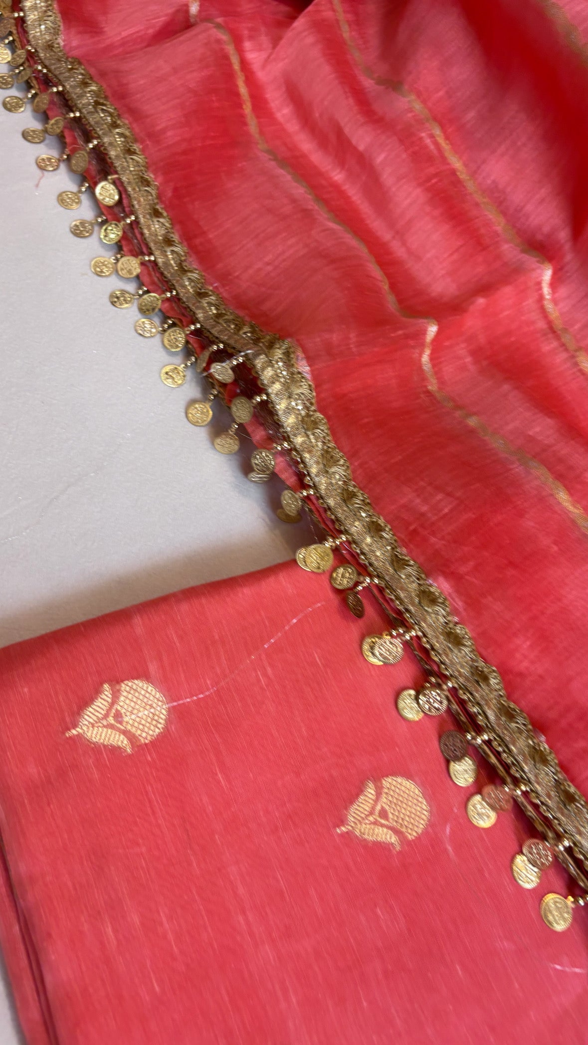 Neon peach linen gorgette suit sets