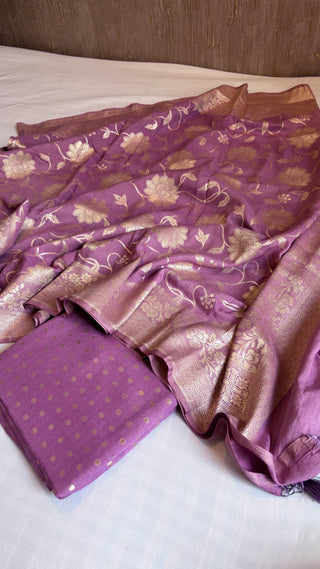 Rose pink moonga silk kadhwa jaal suit set