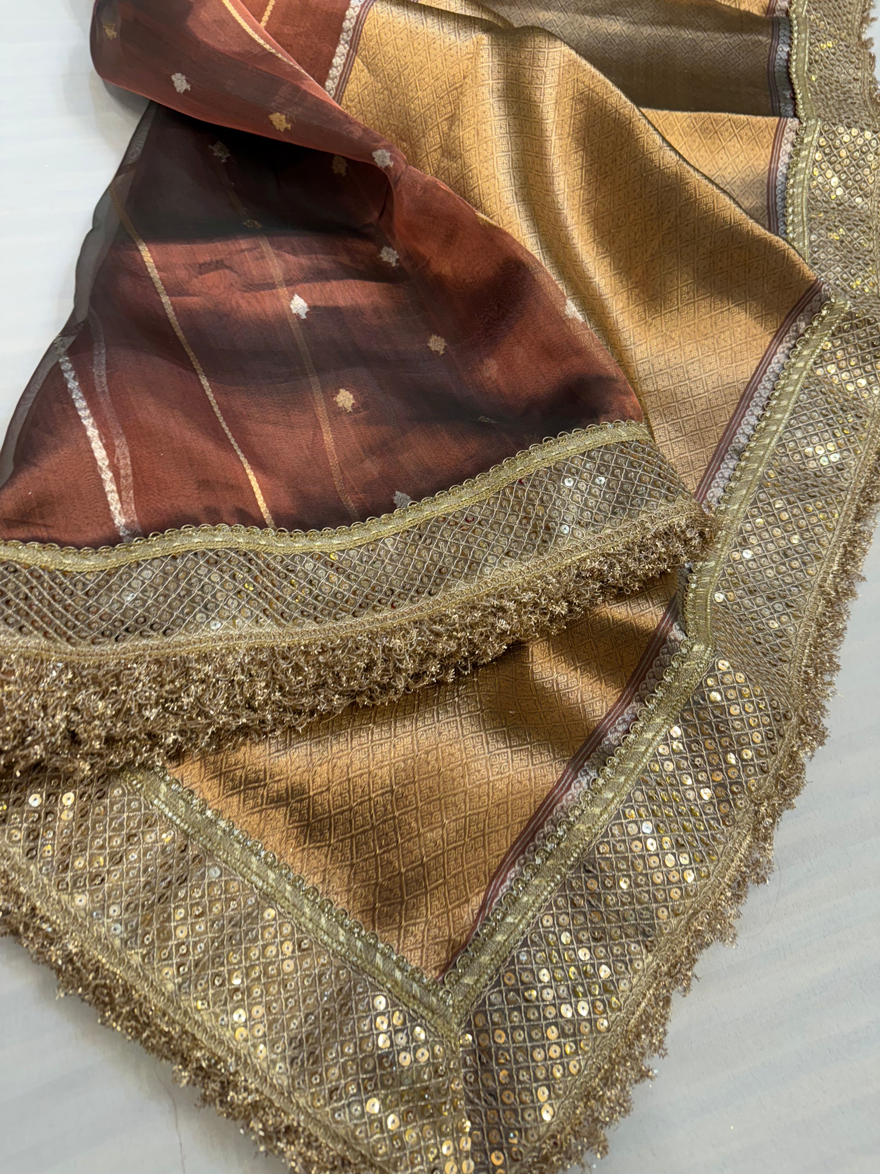 Bronze maharani tissue silk kadhwa buti saree