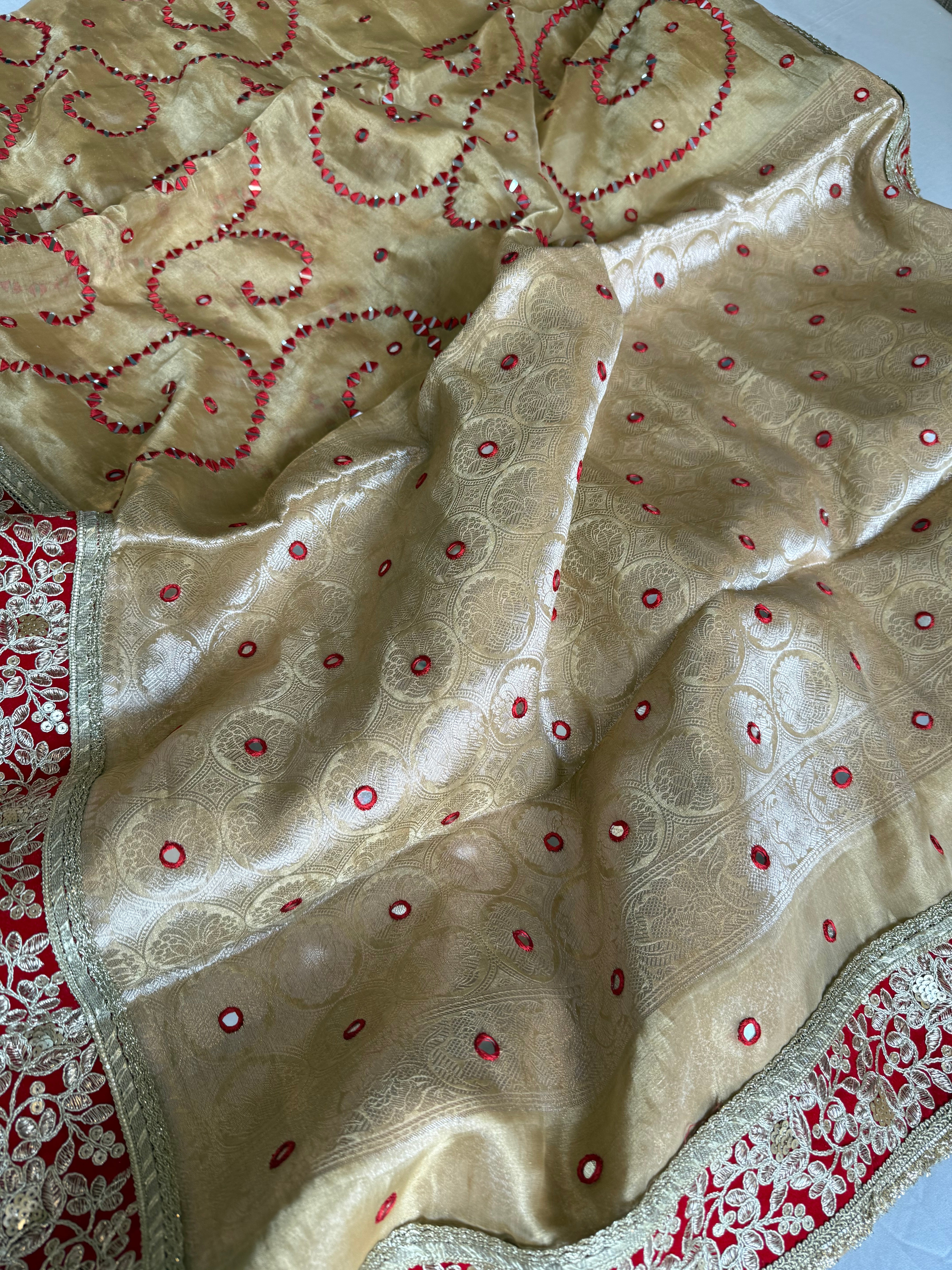 Sheesham edit - Heavy double tissue silk heavy hand embroidered mirror work saree