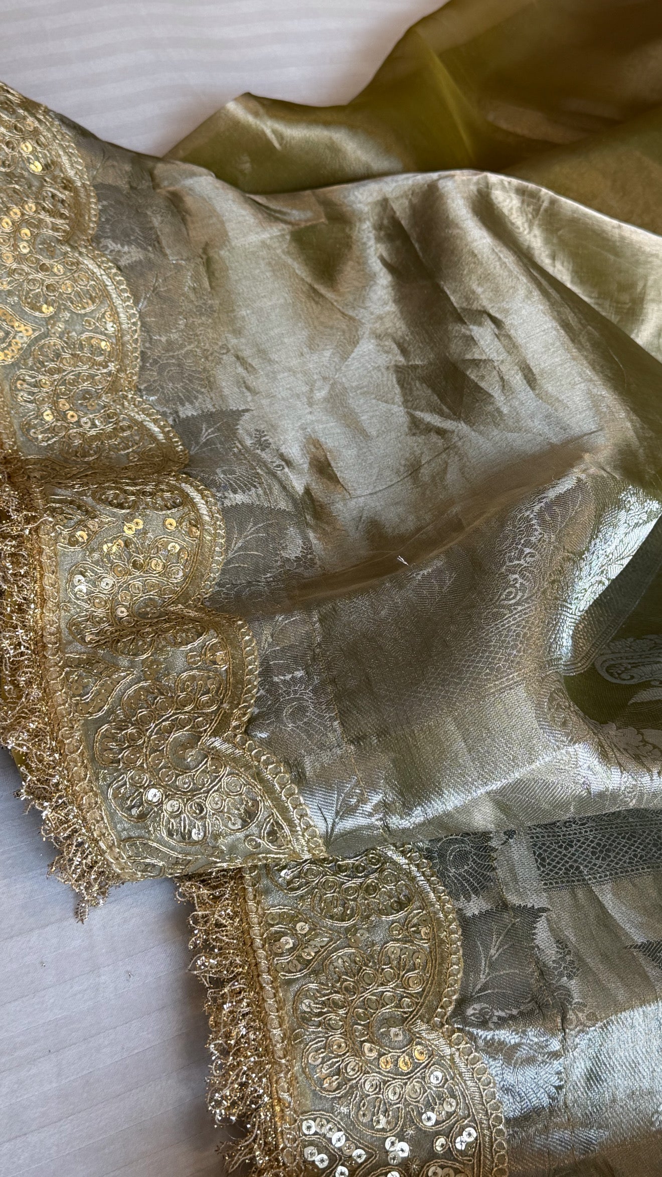 Earthy shades of rang birangi maharani tissue silk kadhwa saree
