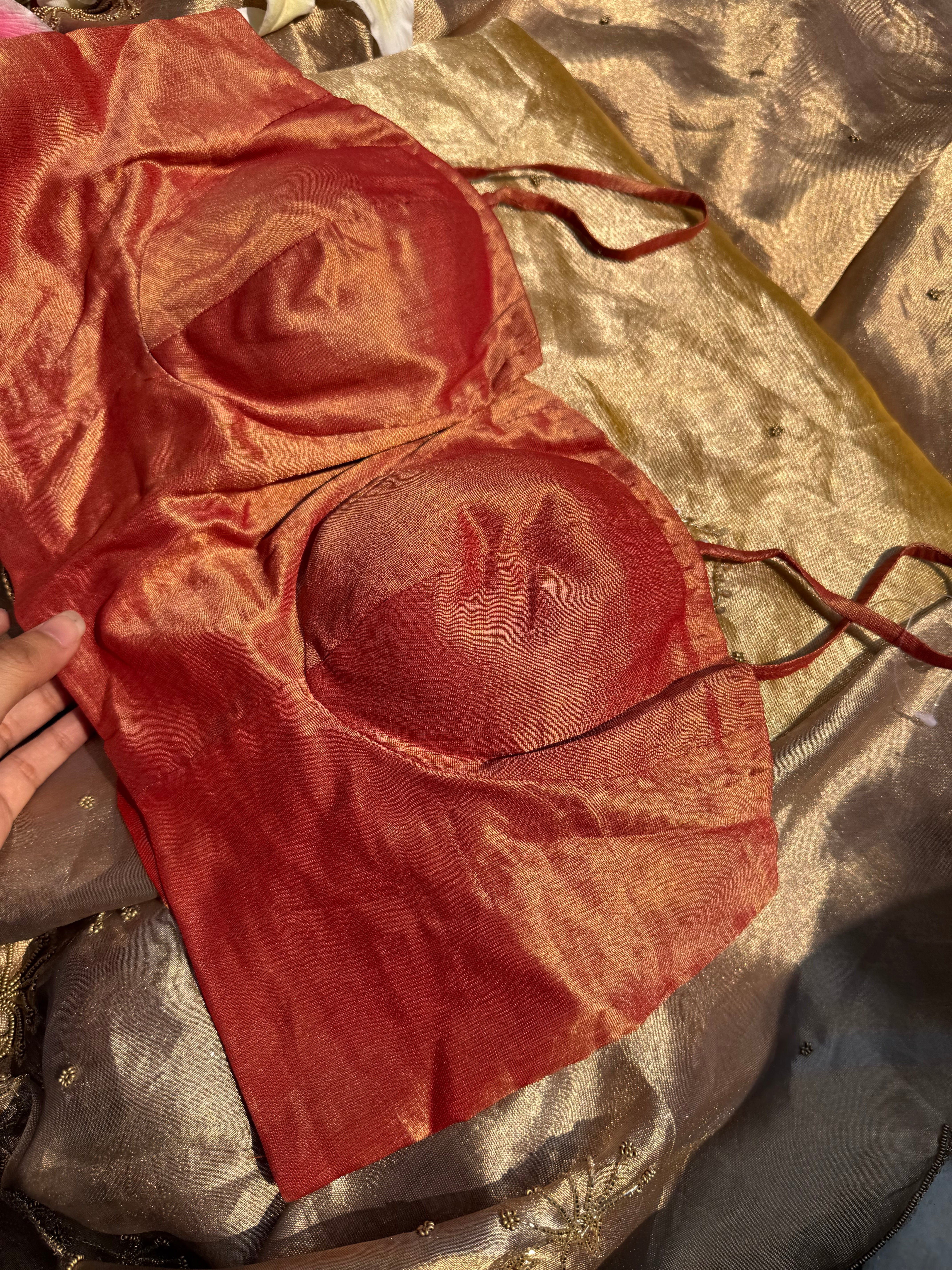 Tangerine red free size stitched blouse piece