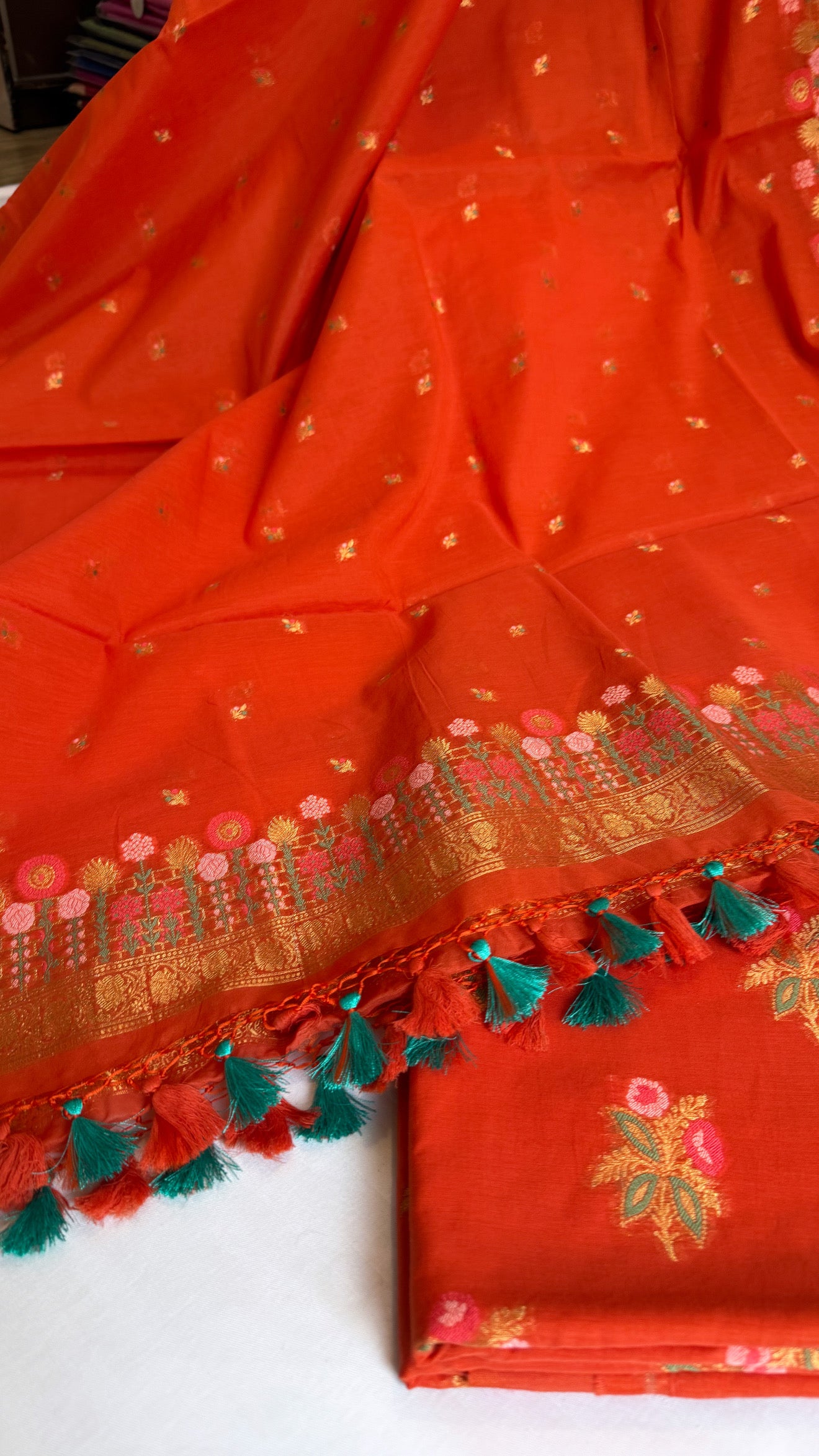 Banarasi cotton resham meenakari suit set