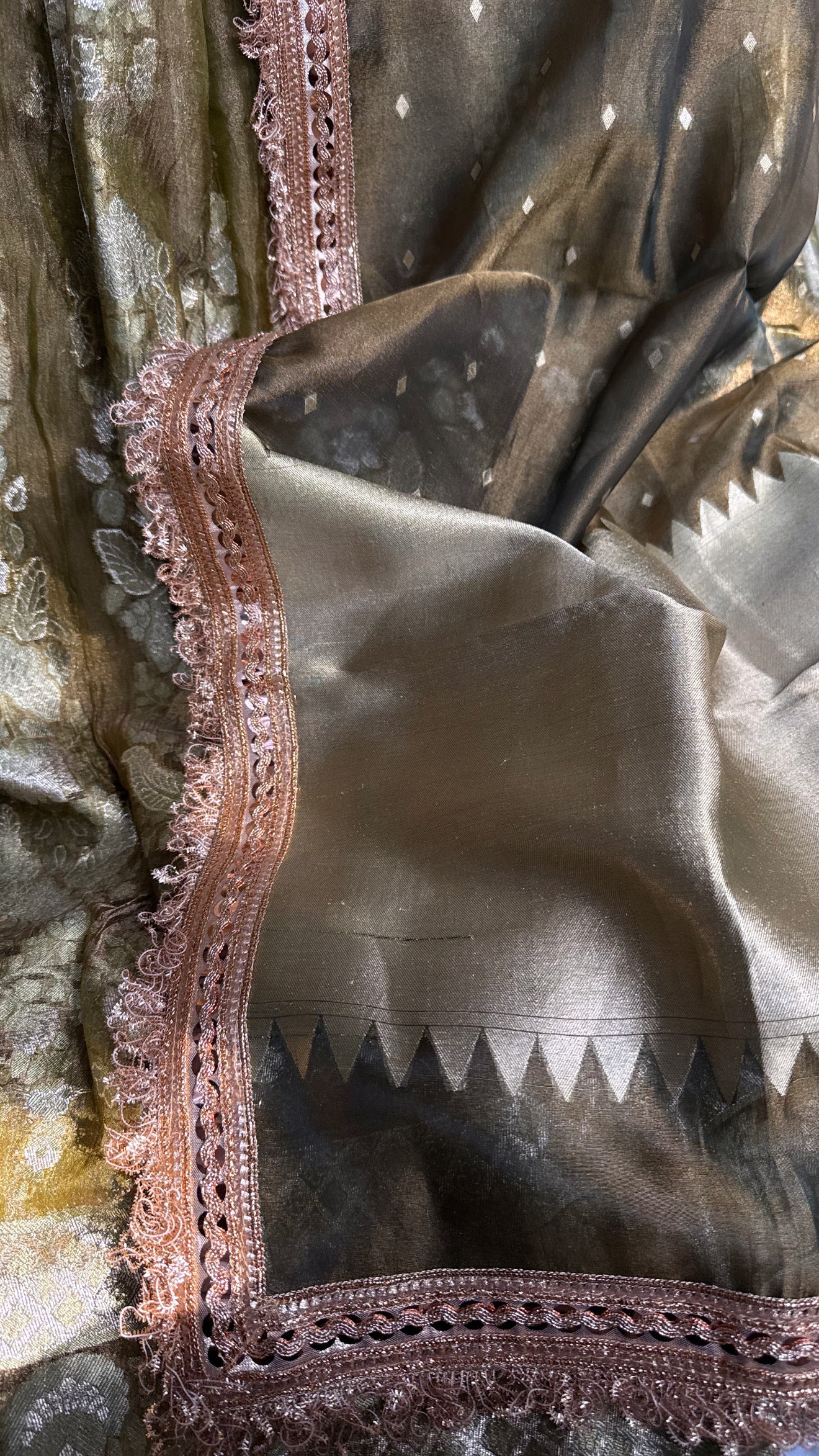 Deep mehendi green tissue silk kali wala lehenga set