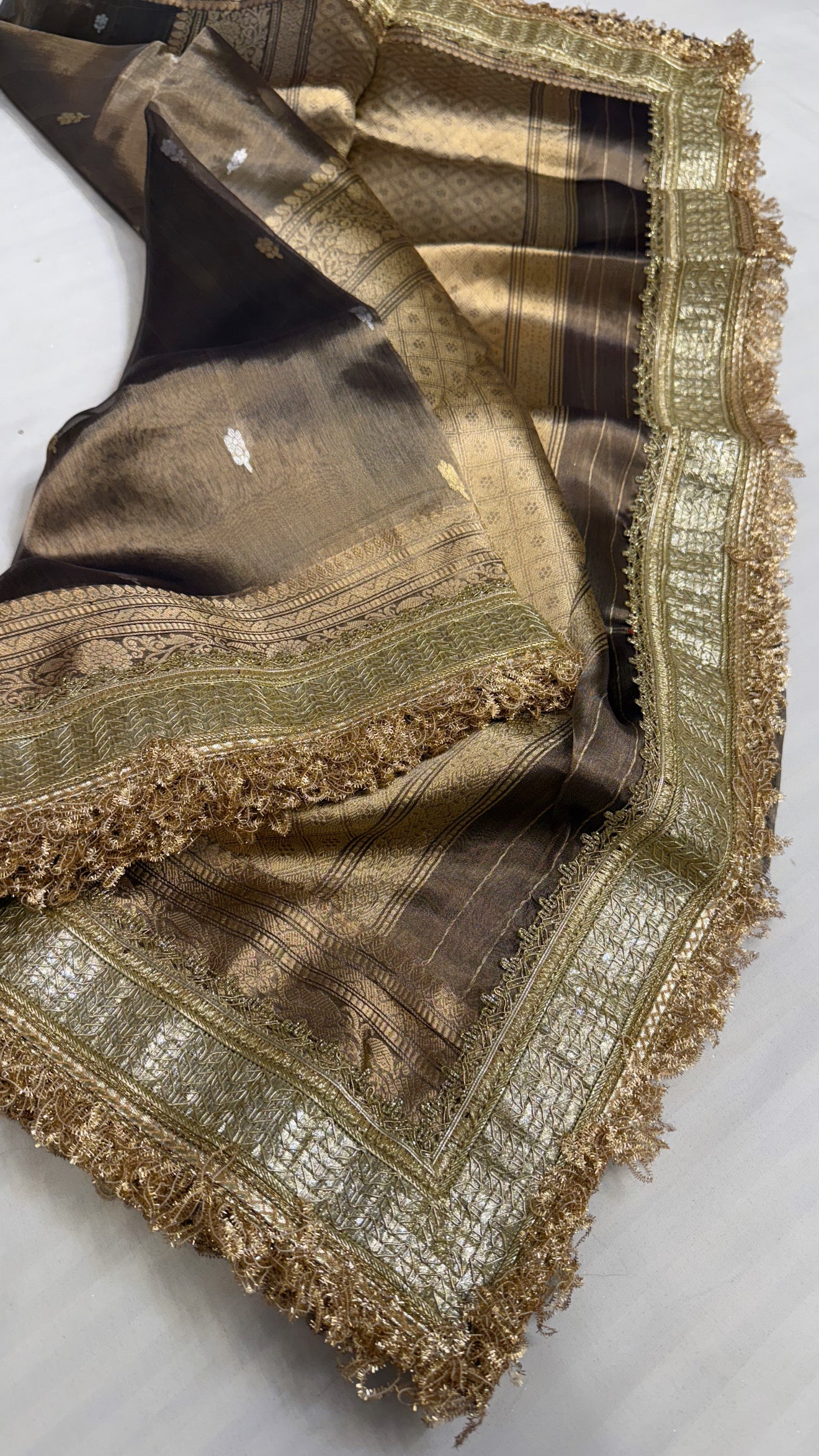 Maharani antique gold tissue silk kadhwa buti saree