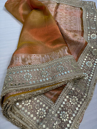 Sunset orange maharani tissue silk kadhwa saree