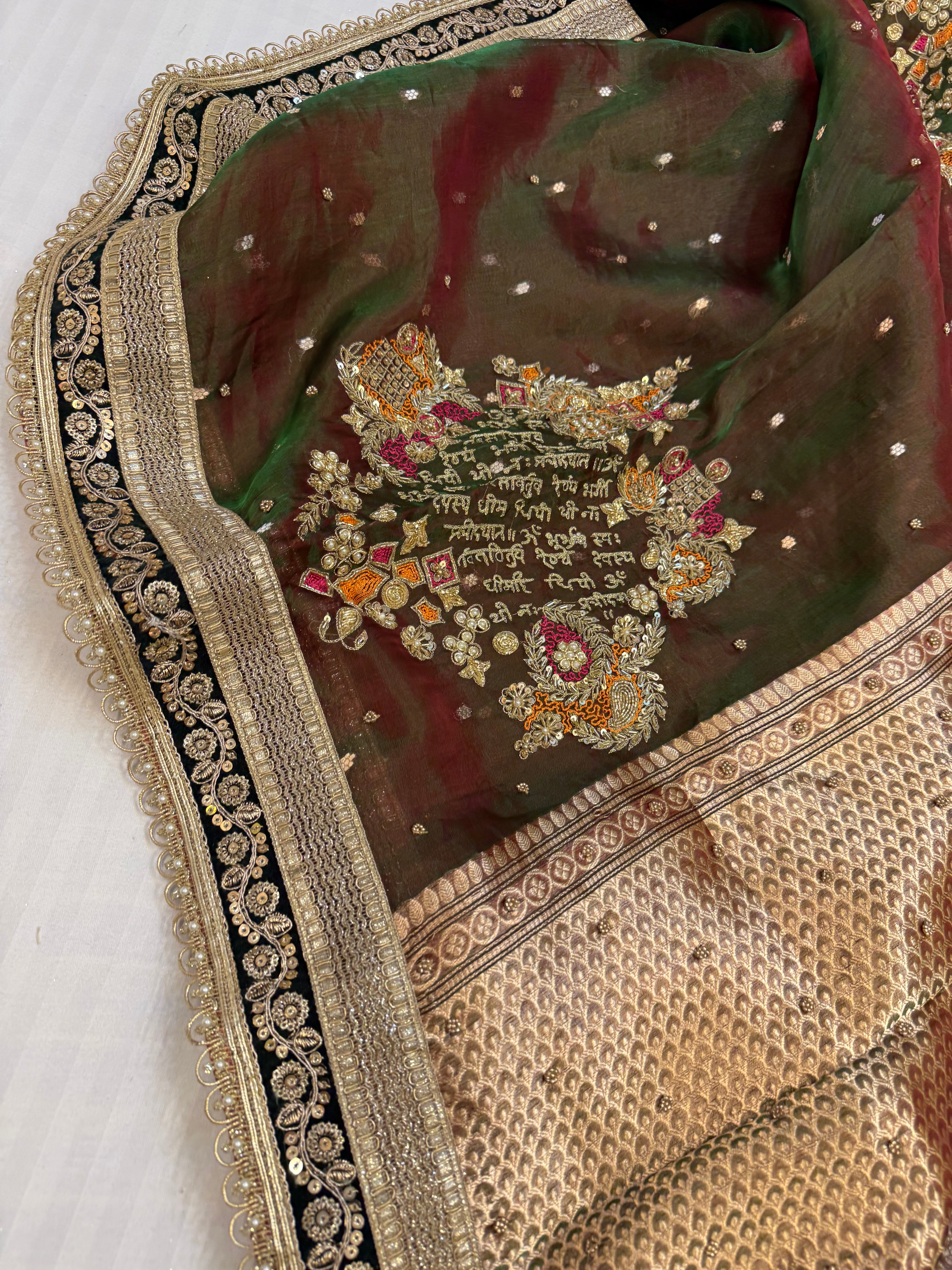 Cocktail wali saree - Mehendi green tissue silk dhup chao effect saree