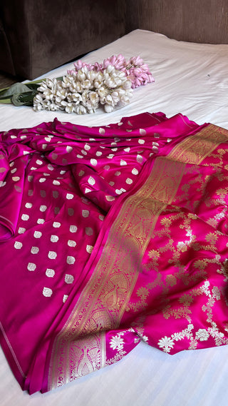 Hot pink banarasi mashru silk suit set