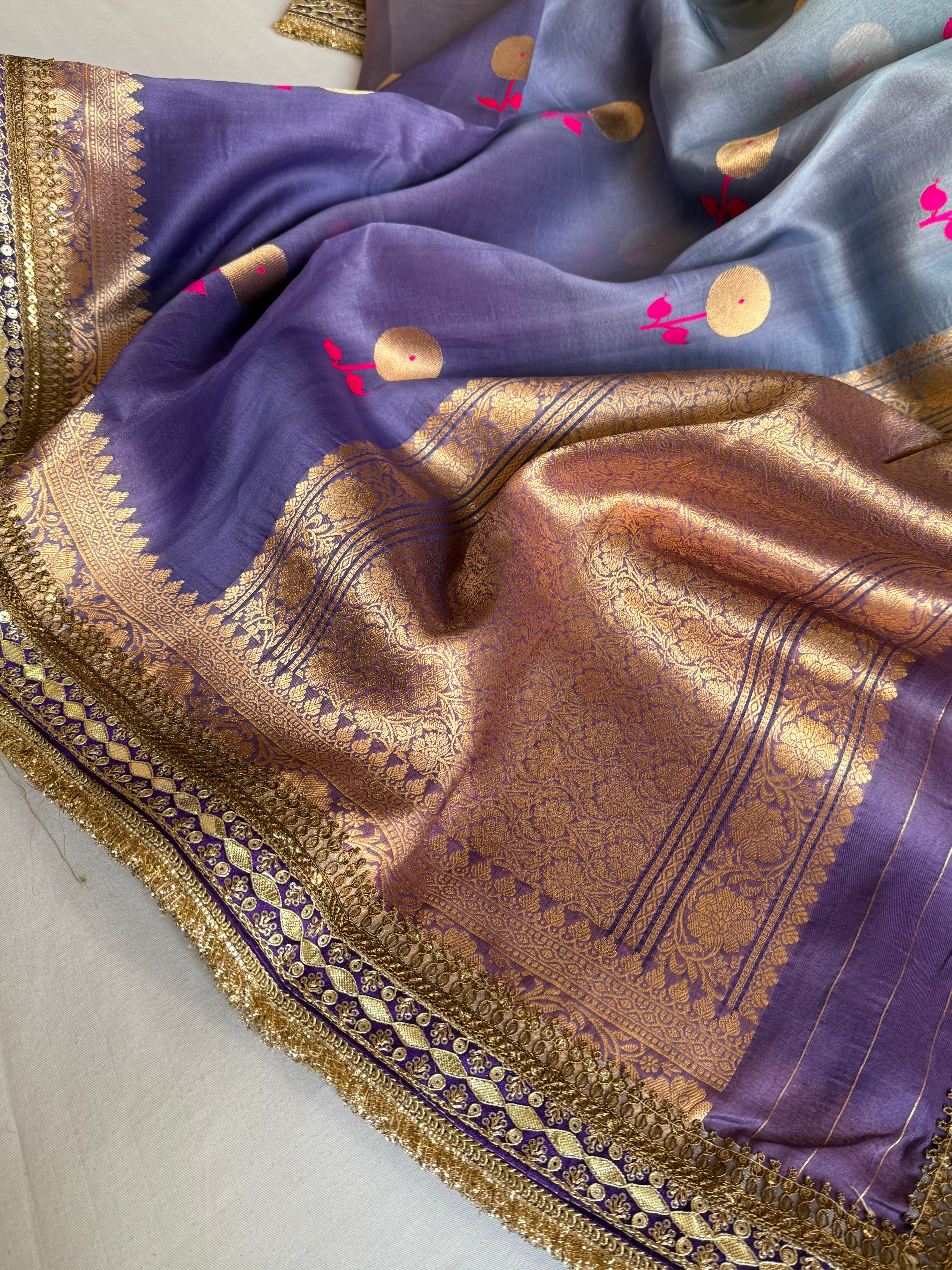 Rang-birangi banarasi kora silk multicoloured shaded kadhwa saree