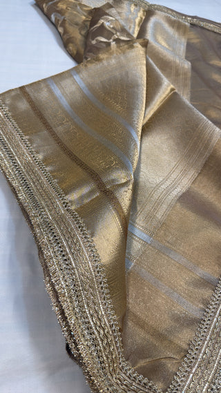 Maharani mouse grey tissue silk kadhwa jungla saree