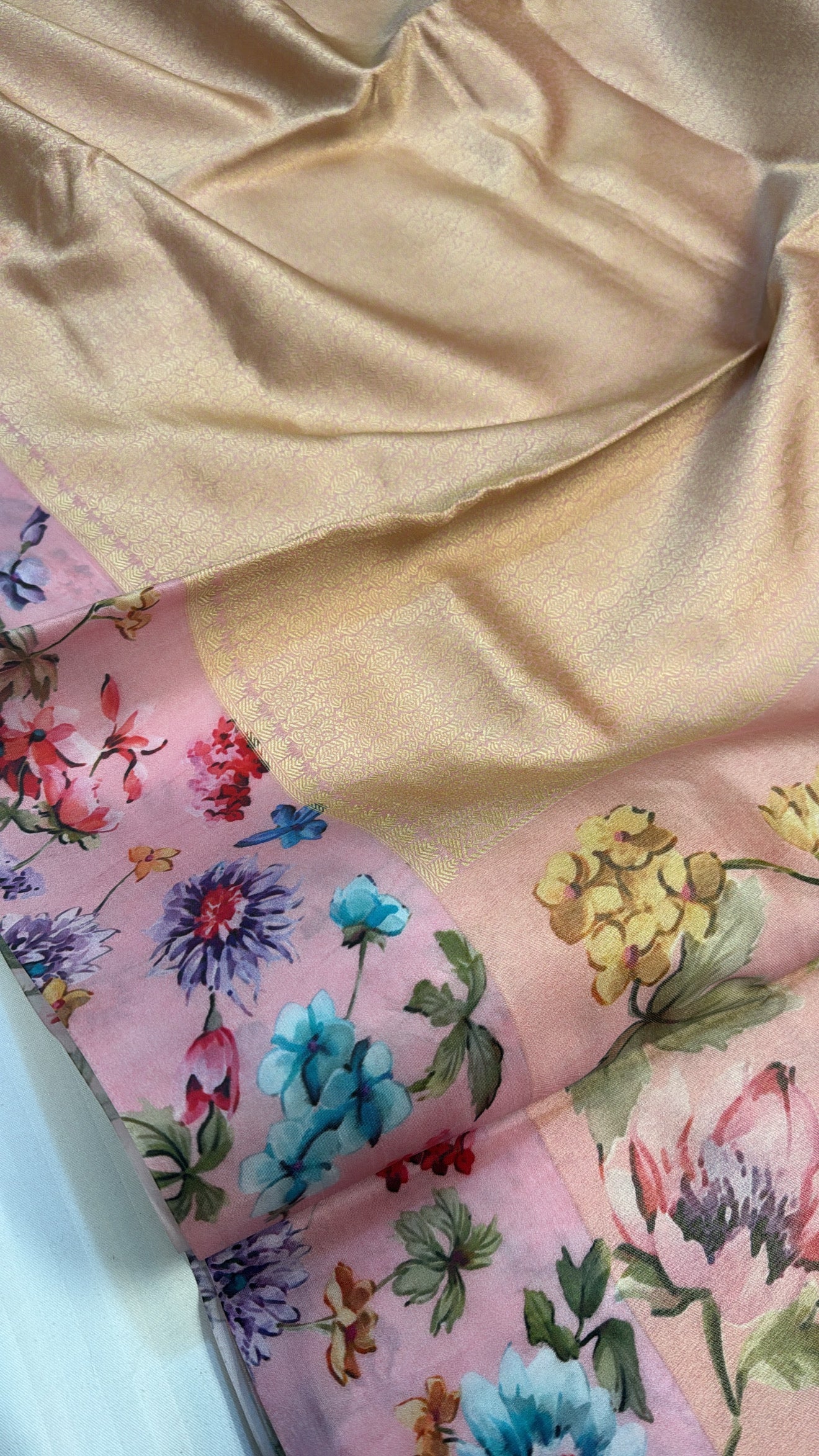 Blush pink banarasi brocade silk floral satin border kadhwa weaving saree