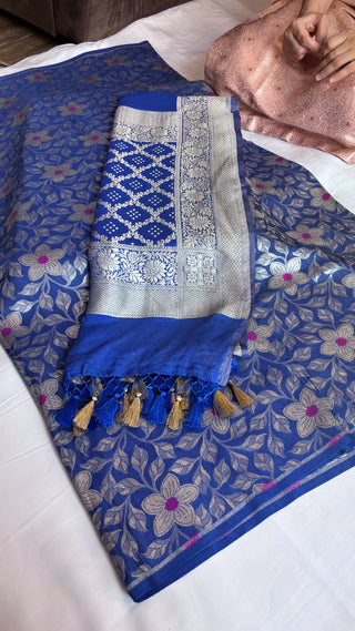 Ink blue moonga brocade silk suit set