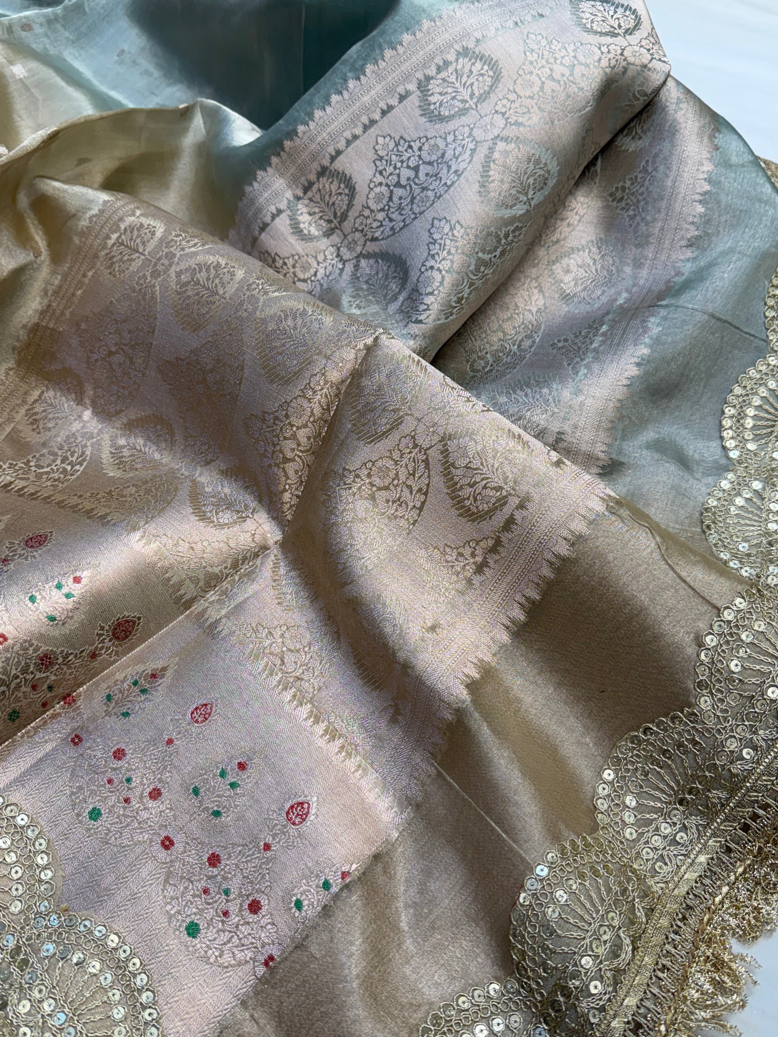 Maharani rang birangi tissue silk shaded kadhwa multicoloured saree