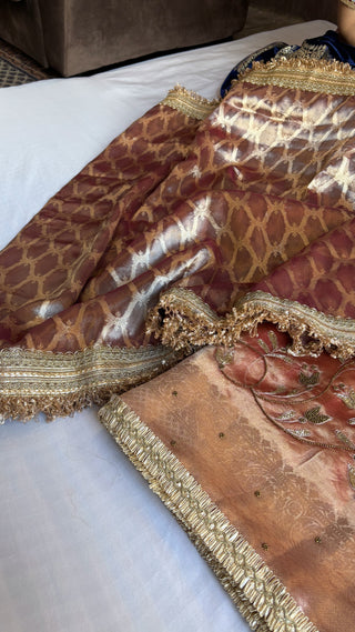 Husn tissue silk saree                     Maharani tissue silk is optional to add (Tick the box below and add to cart to add maharani duppata)