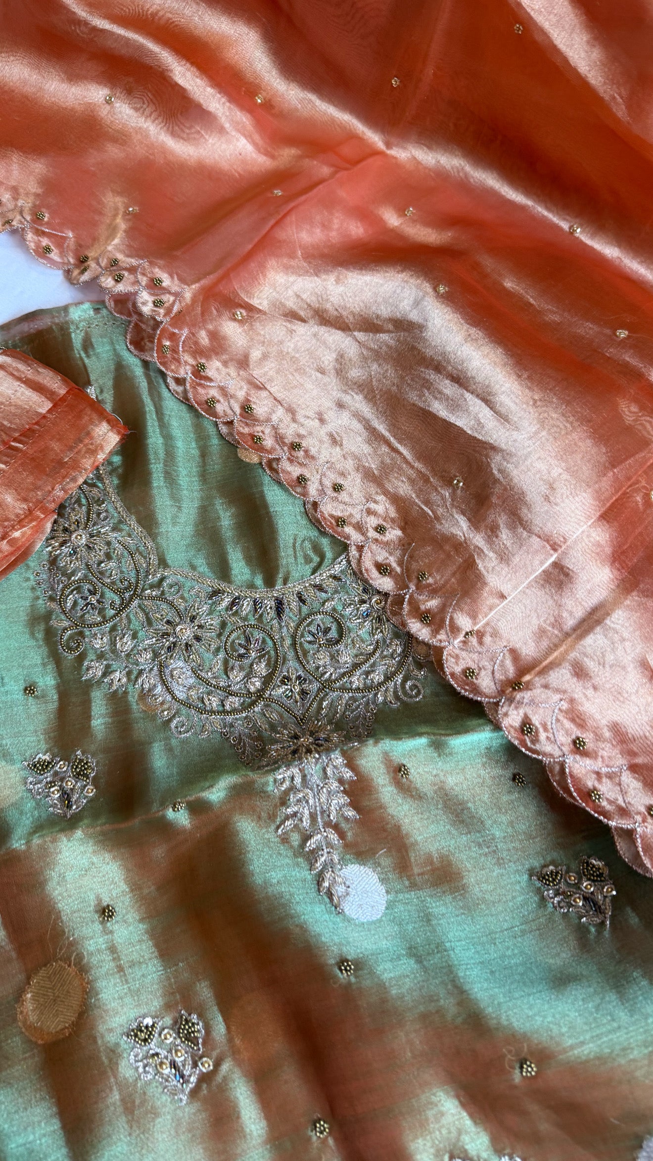 Maharani tissue silk hand embroidered suit set