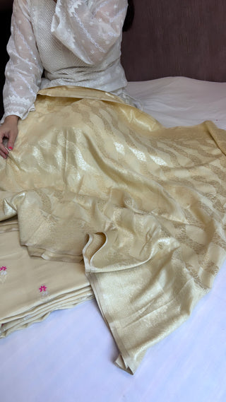 French ivory moonga silk meenedar suit set