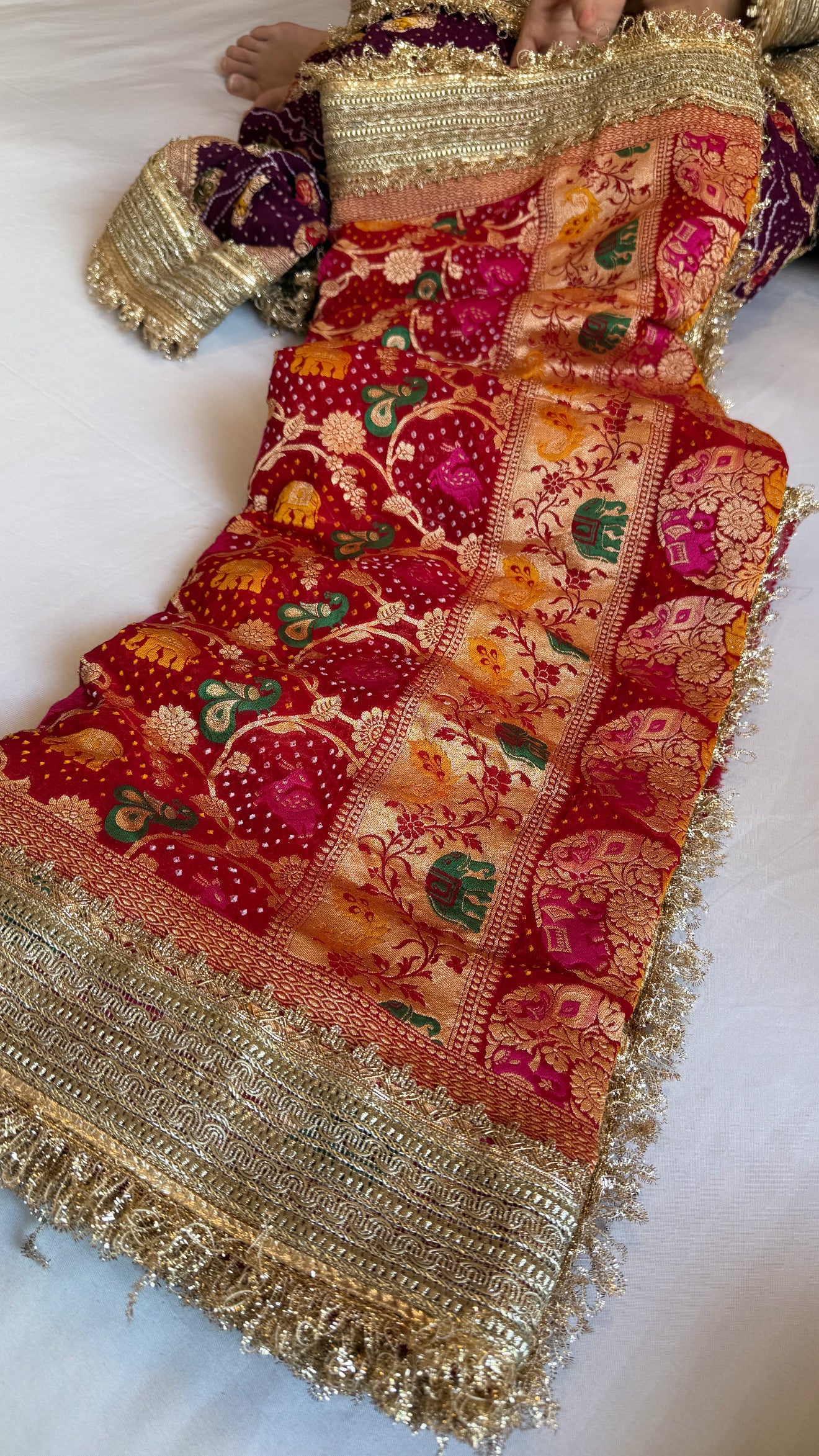 Shikargah edit - Rai-bandhej meenakari kadhwa shikargah gotapatti saree