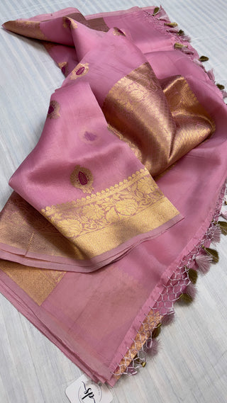 Leela blush pink kora silk saree