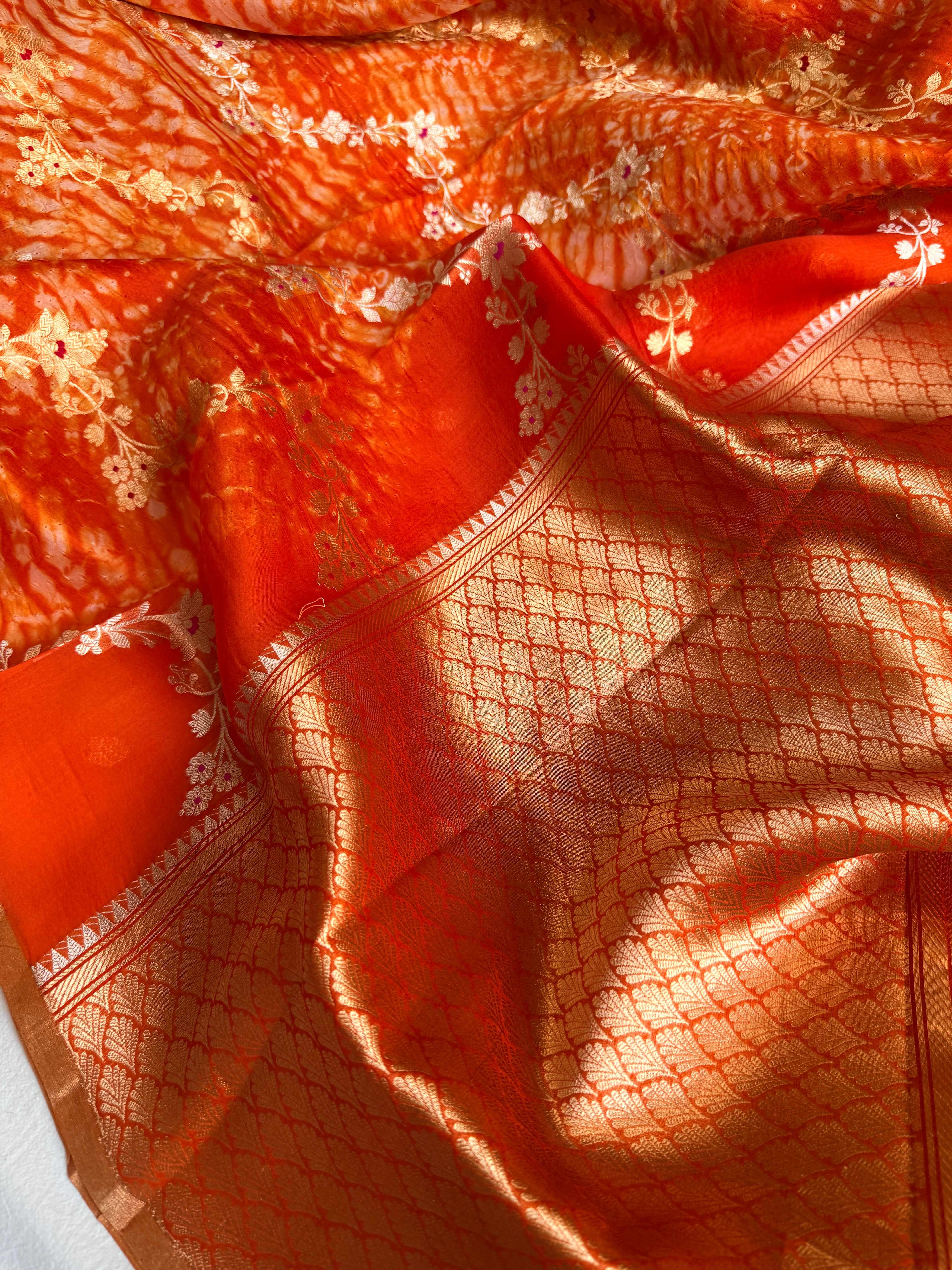 Shibori edit - Banarasi kora silk kadhwa buti shibori hand dyed saree