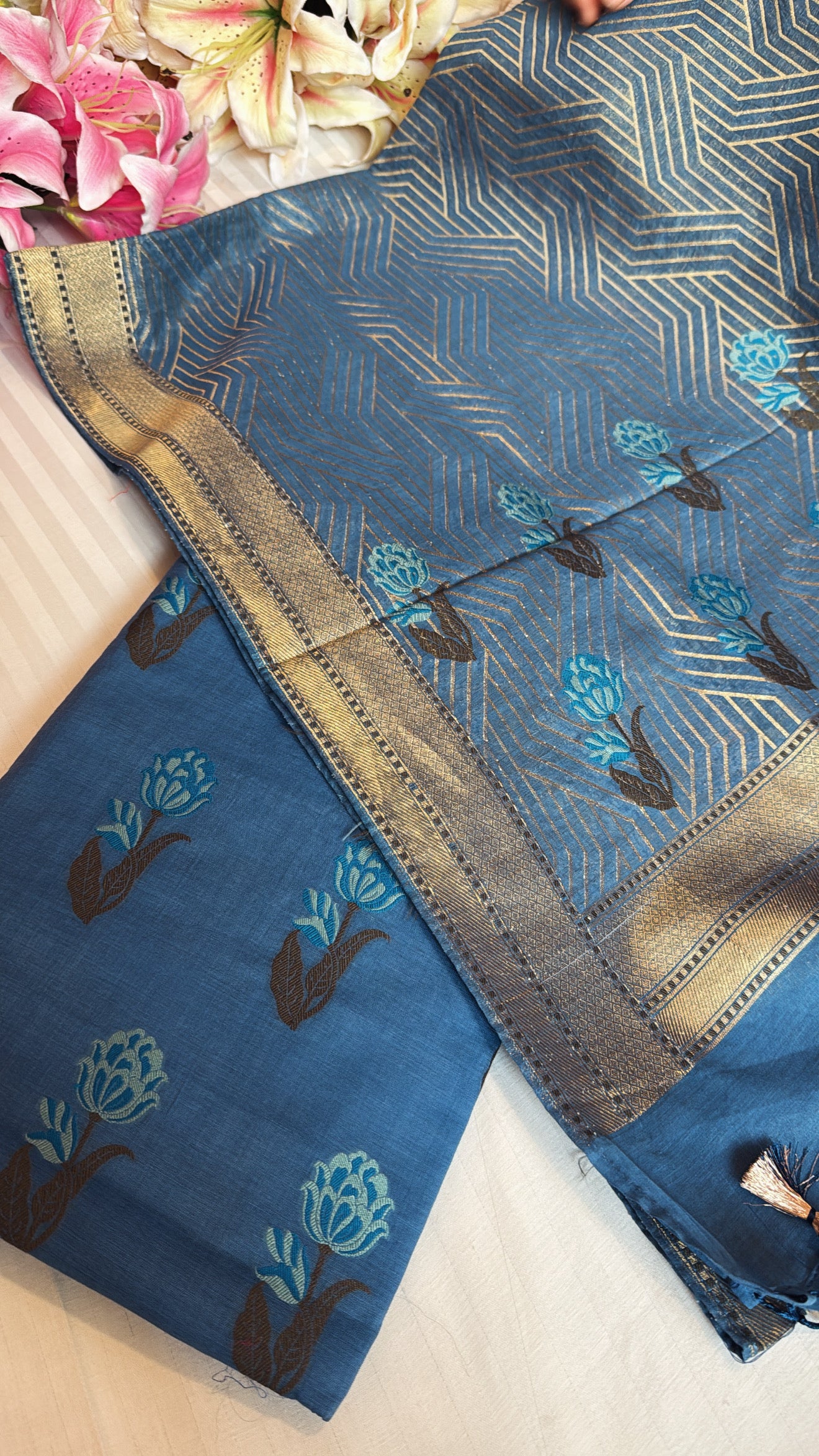 Banarasi cotton silk kadhwa meenakari suit set