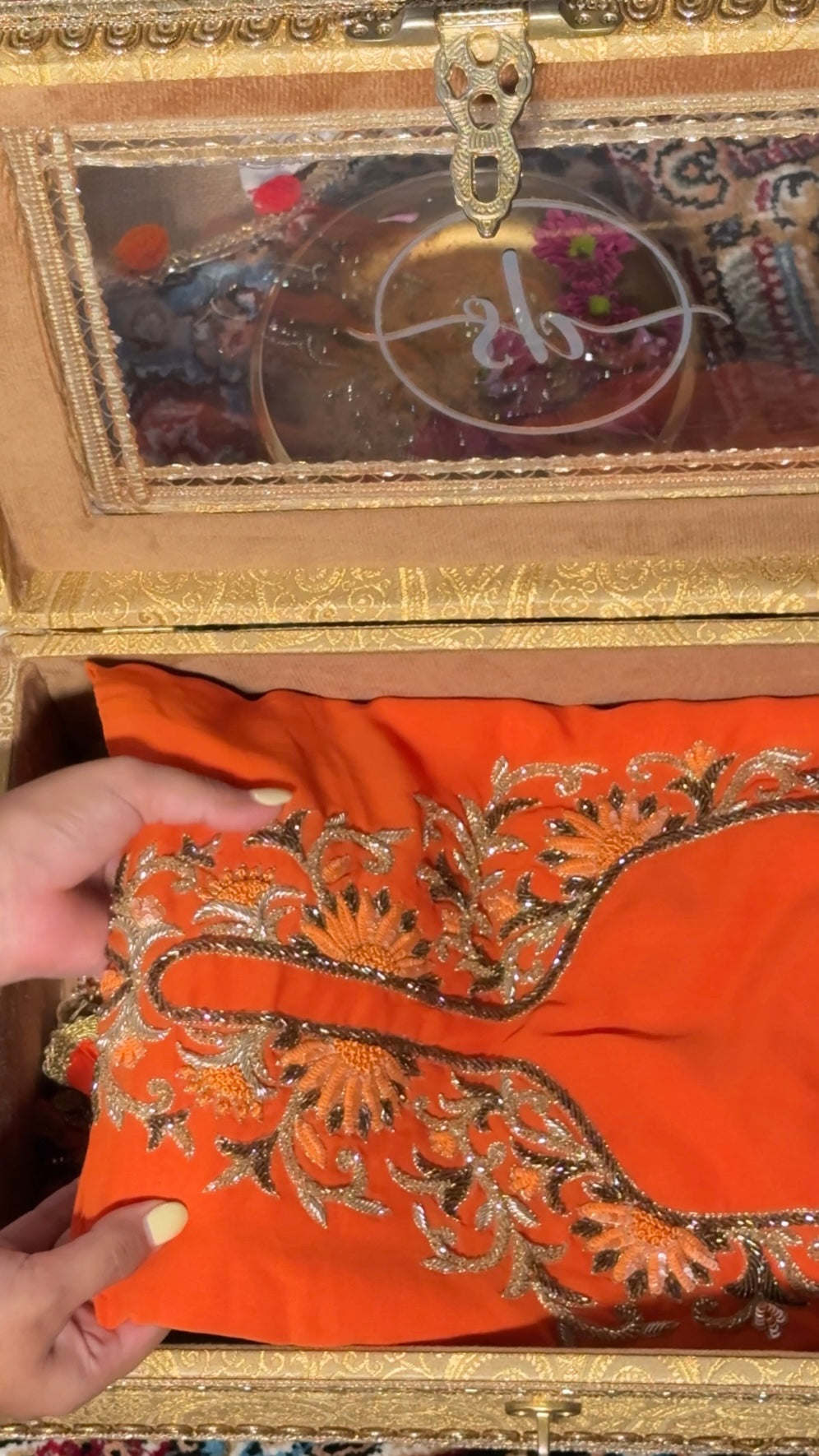 Rakhi special tangy fanta orange banarasi gorgette kadhwa suit set