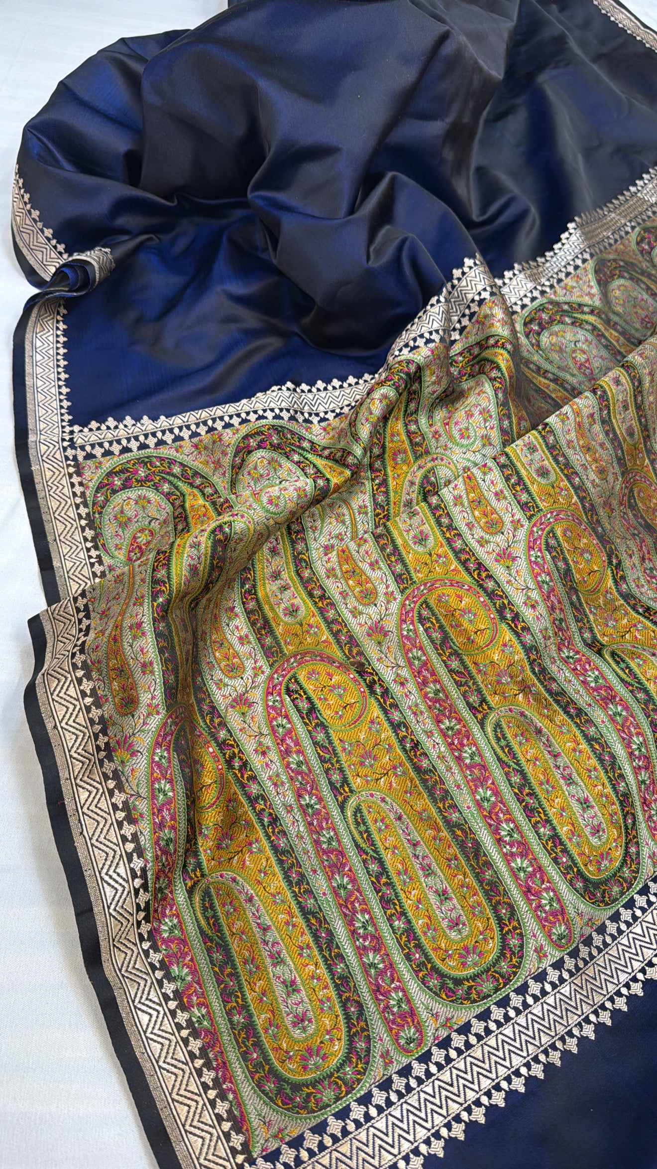 Mashru satin silk navy blue jamevar pallu banarasi saree